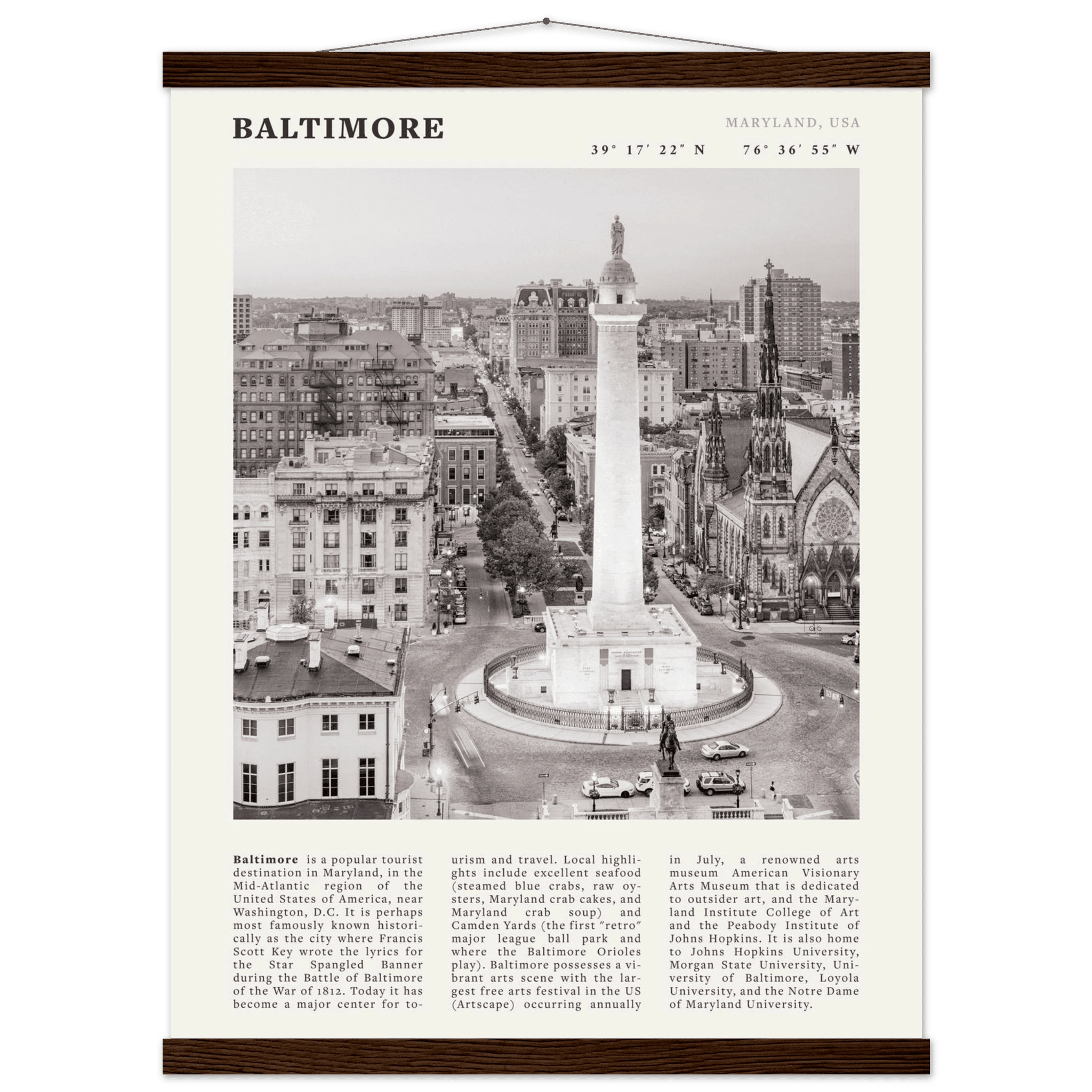 Baltimore Poster | Black & White Maryland City Wall Art | USA Travel Print - Evergreen Posters