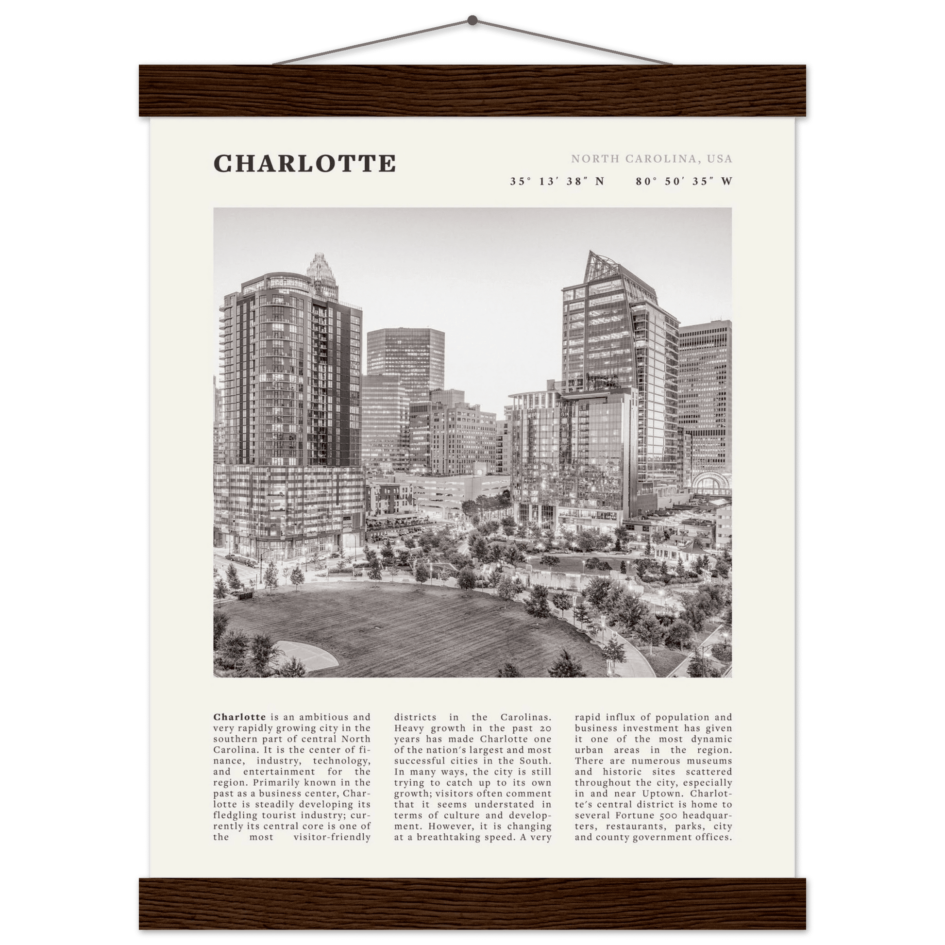 Charlotte Poster | Black & White North Carolina Skyline Wall Art | NC Travel Print - Evergreen Posters