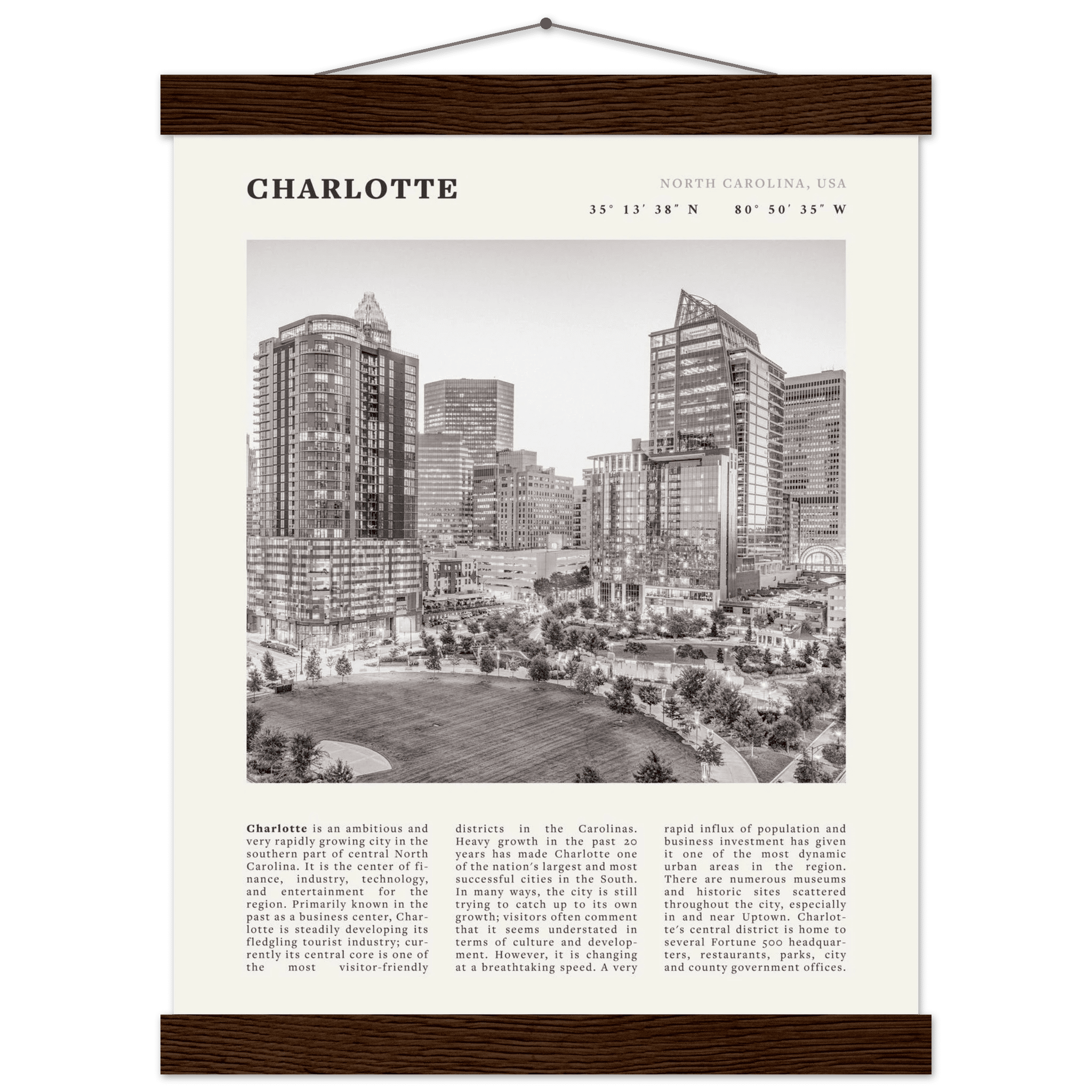 Charlotte Poster | Black & White North Carolina Skyline Wall Art | NC Travel Print - Evergreen Posters