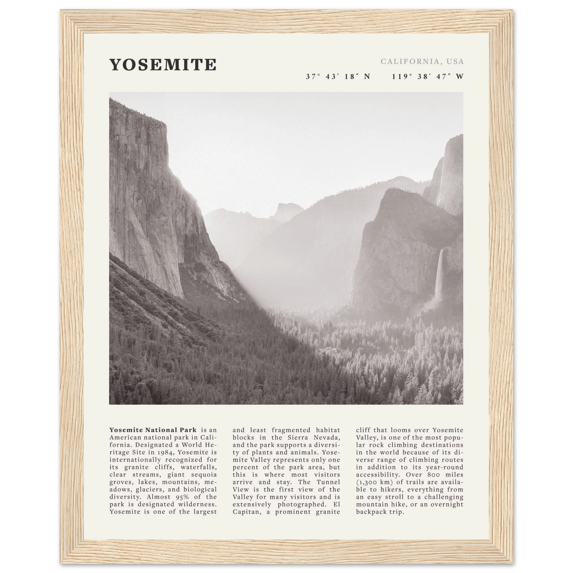 Yosemite Poster | Black & White National Park Wall Art | California Nature Print - Evergreen Posters