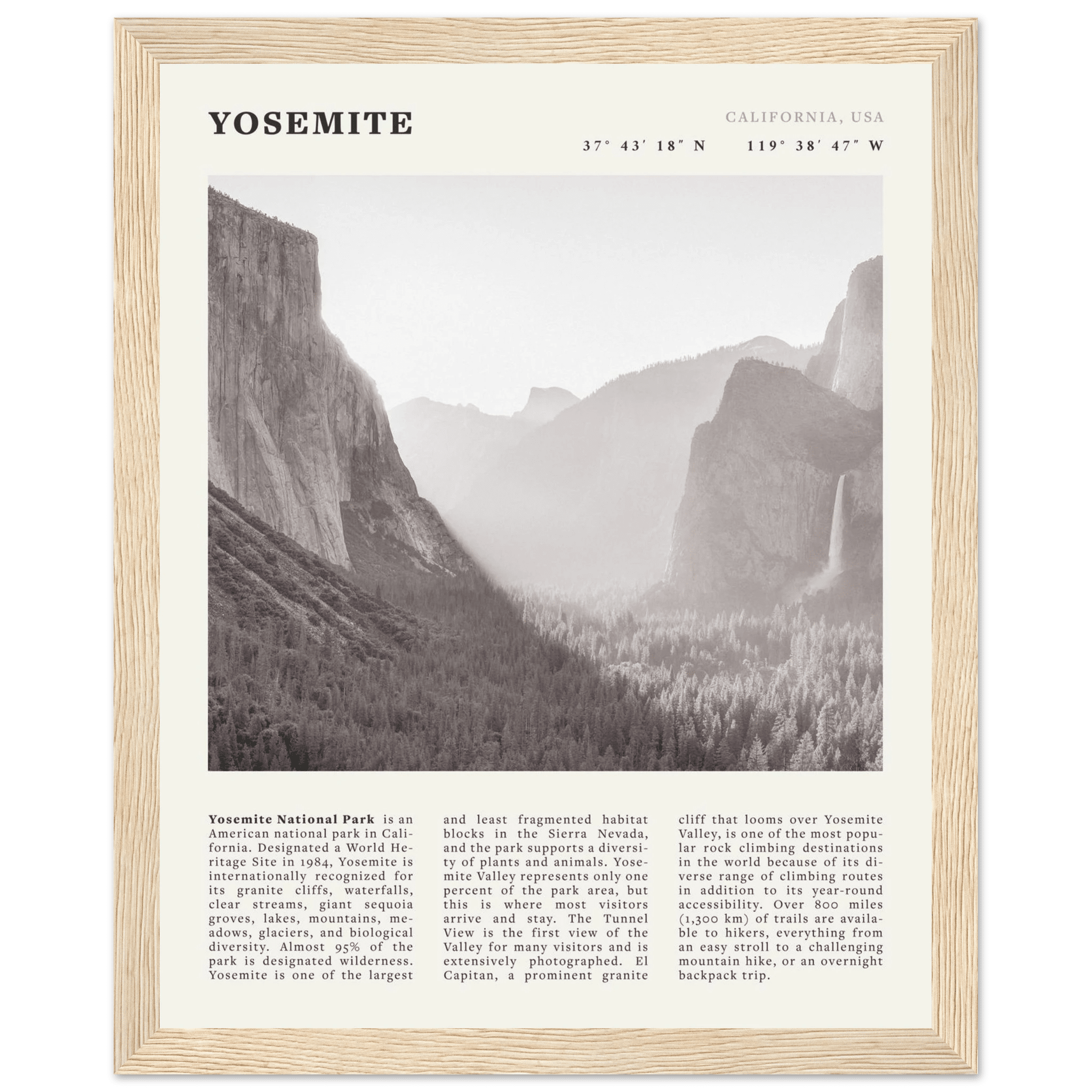 Yosemite Poster | Black & White National Park Wall Art | California Nature Print - Evergreen Posters