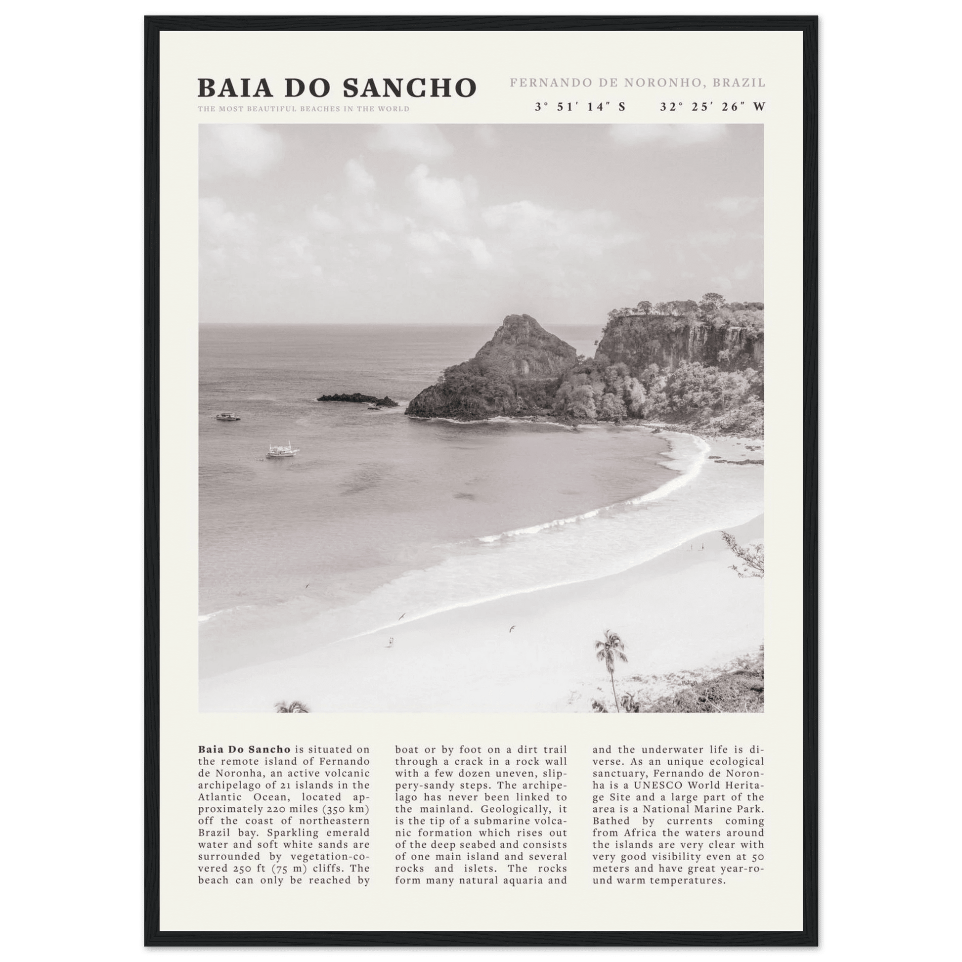 Baia Do Sancho Poster | Black & White Brazil Beach Wall Art | Fernando de Noronha - Evergreen Posters