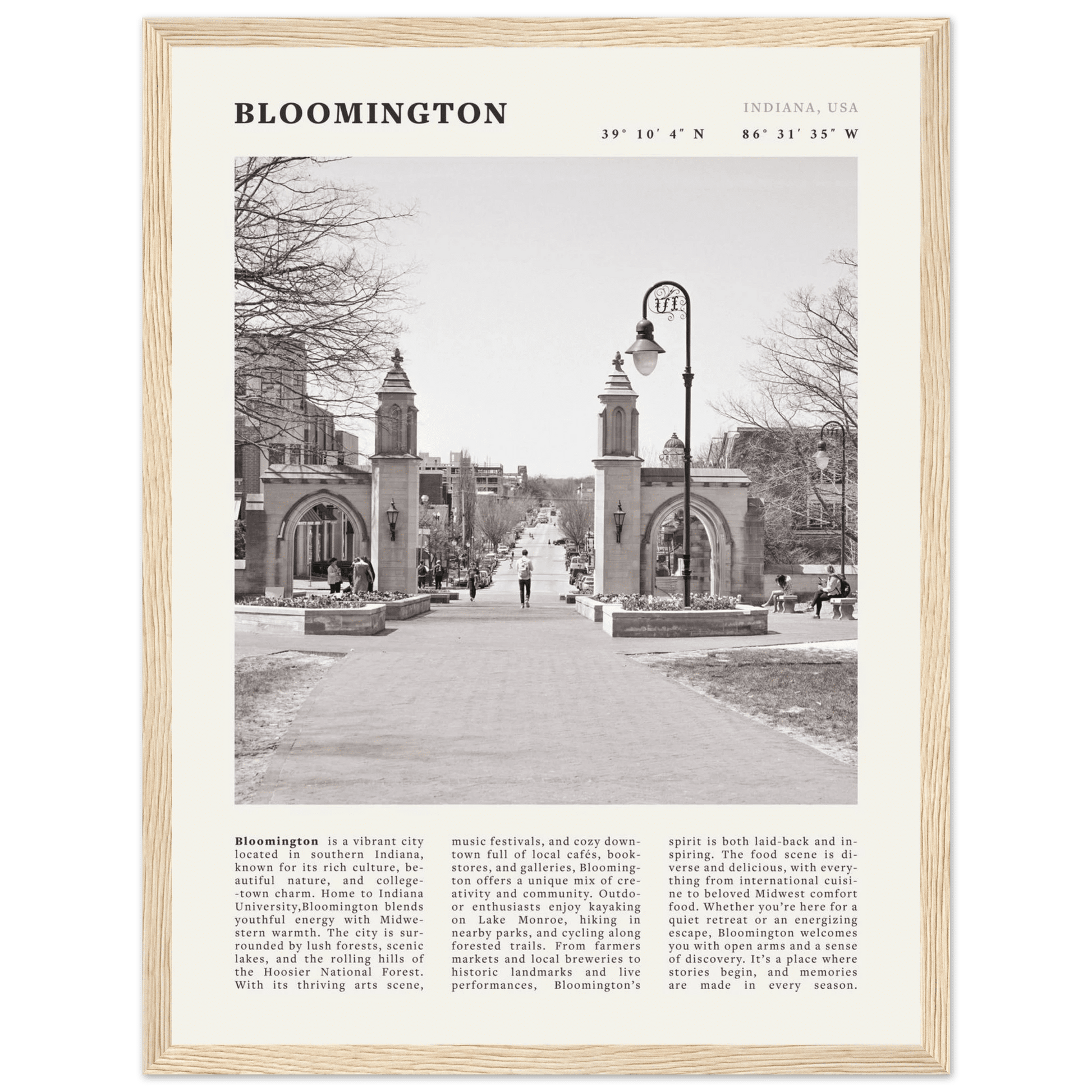Bloomington Indiana Black and White Vintage Poster - Evergreen Posters