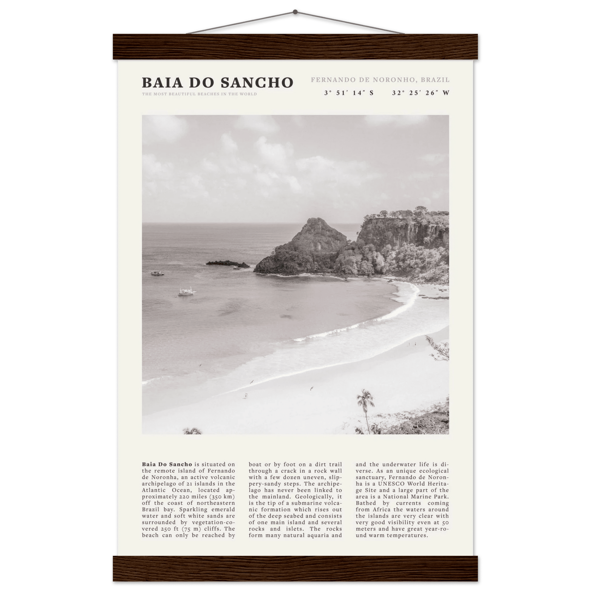Baia Do Sancho Poster | Black & White Brazil Beach Wall Art | Fernando de Noronha - Evergreen Posters