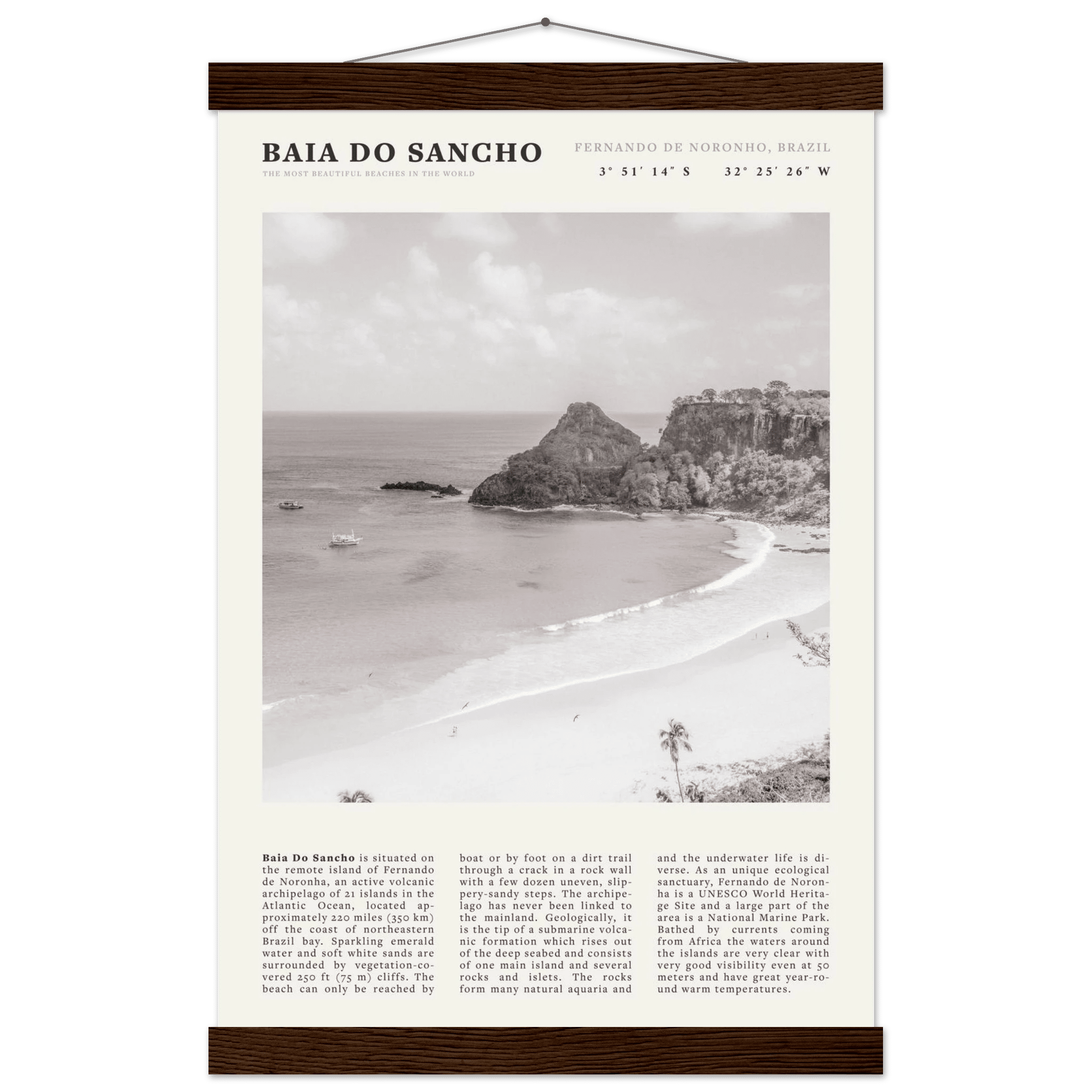 Baia Do Sancho Poster | Black & White Brazil Beach Wall Art | Fernando de Noronha - Evergreen Posters