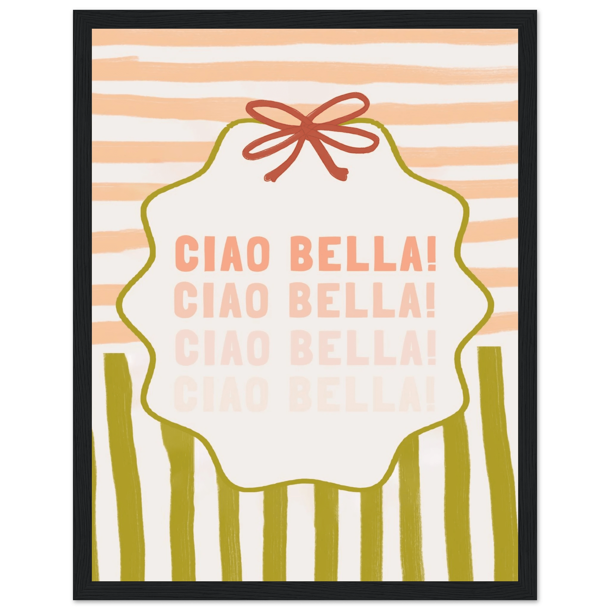 Ciao Bella Poster | Italian Typography Wall Art | Retro Stripe Bow Print | Cute Room Decor - Evergreen Posters