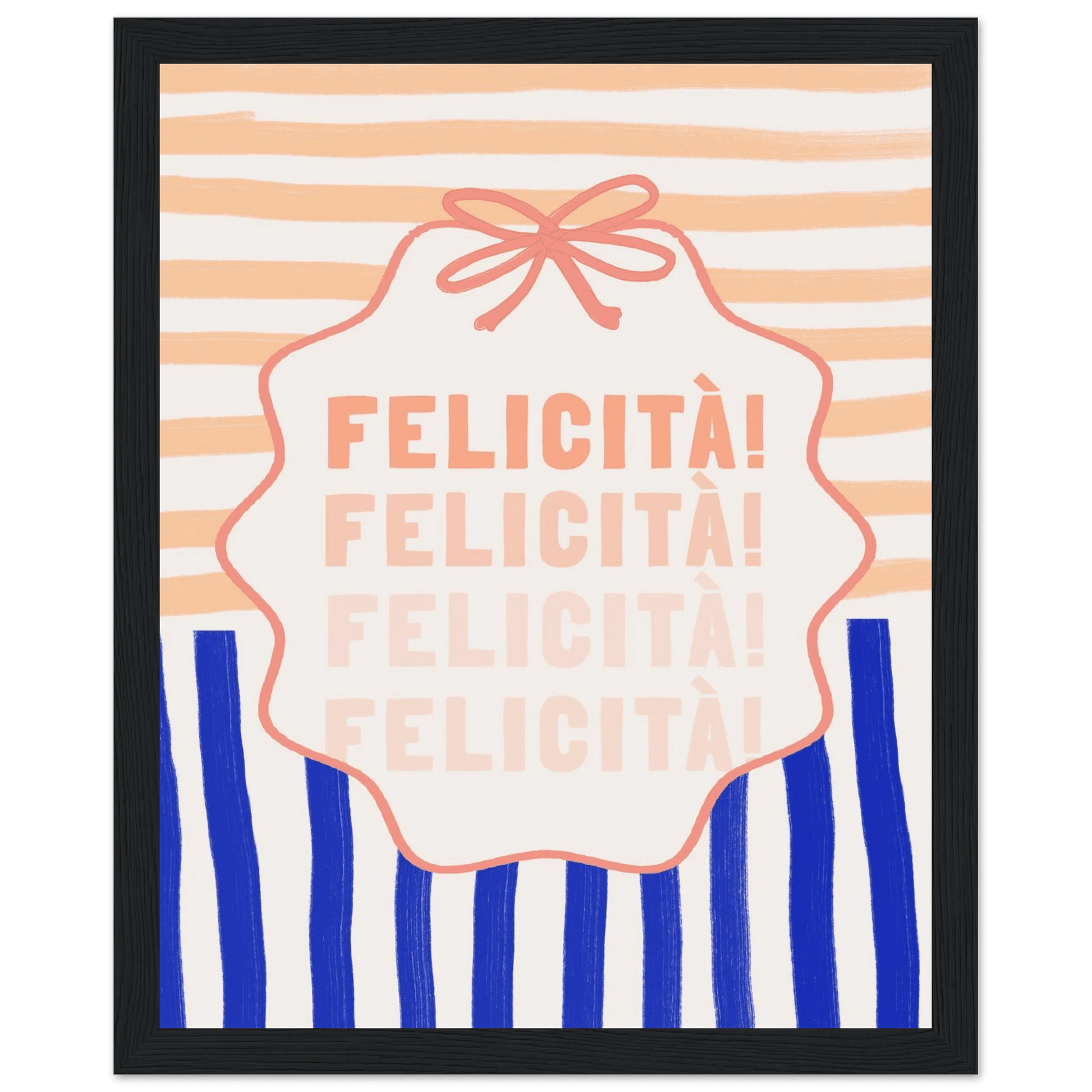 Felicità Italian Happiness Quote Print | Coquette Stripe Wall Art - Evergreen Posters