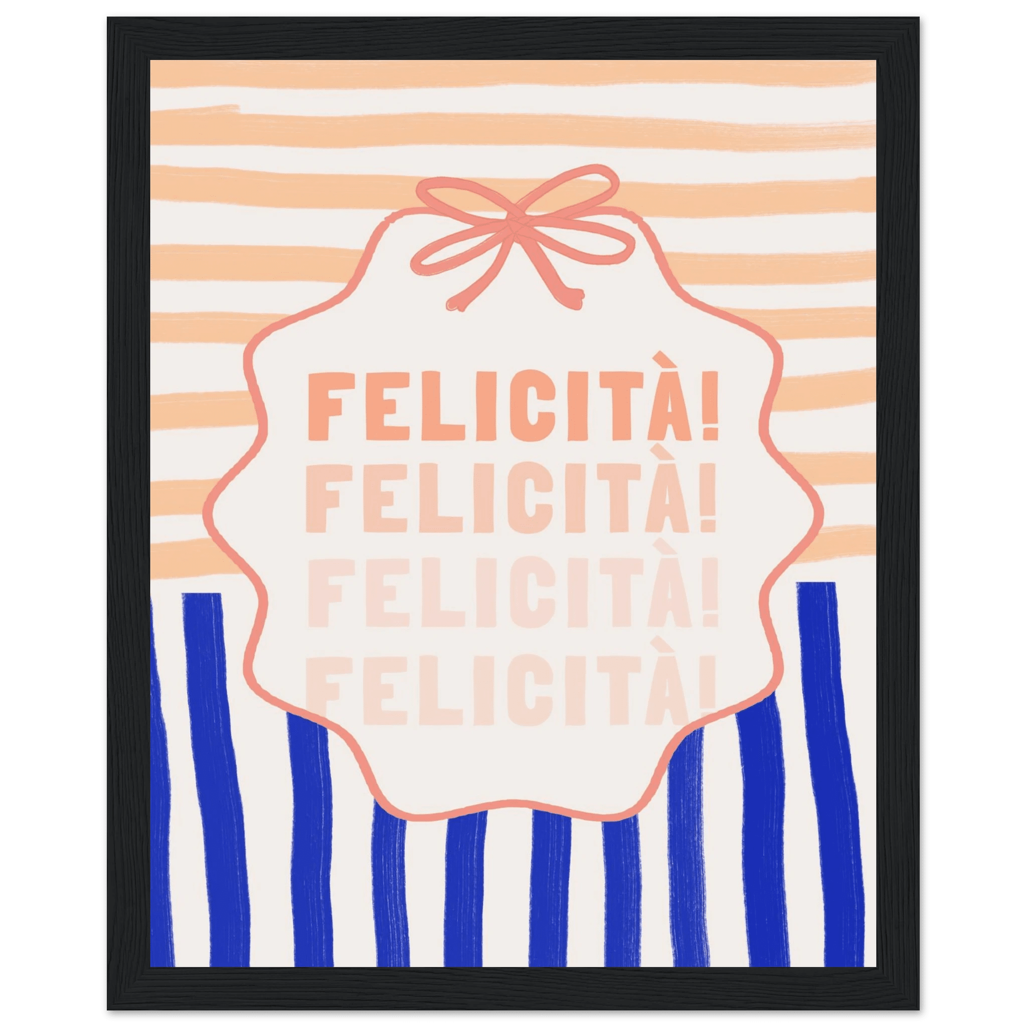 Felicità Italian Happiness Quote Print | Coquette Stripe Wall Art - Evergreen Posters