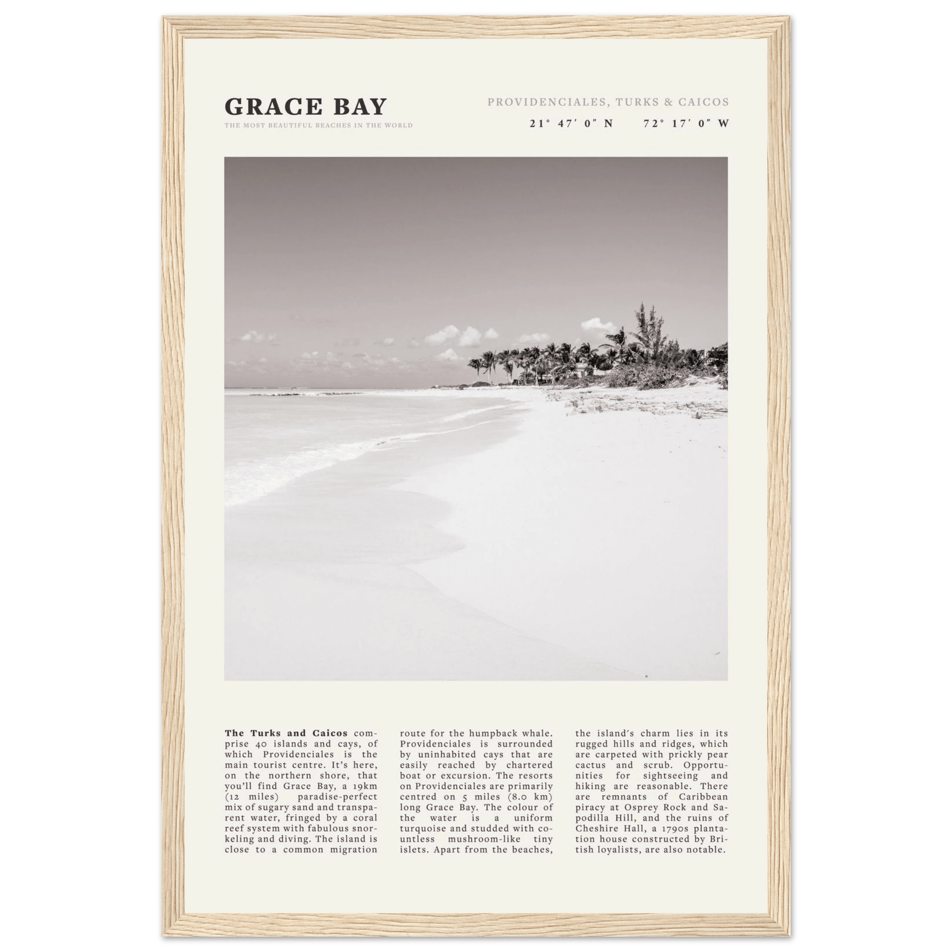 Grace Bay Poster | Black & White Turks & Caicos Wall Art | Caribbean Beach Print - Evergreen Posters