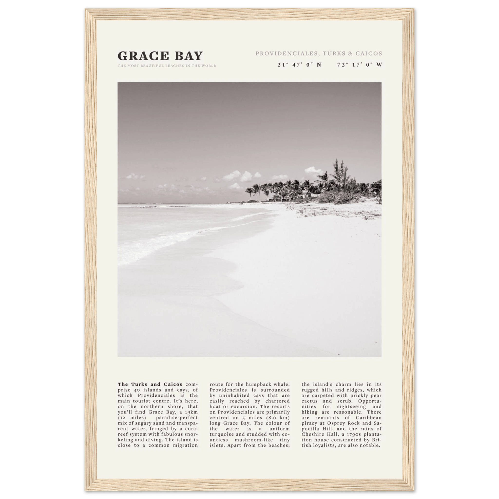 Grace Bay Poster | Black & White Turks & Caicos Wall Art | Caribbean Beach Print - Evergreen Posters