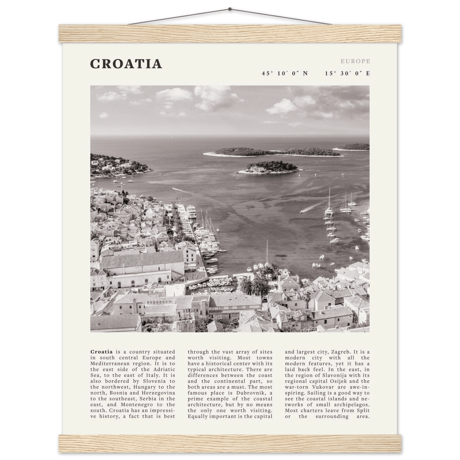 Croatia Poster | Black & White Hvar Island Wall Art | Adriatic Travel Print Decor - Evergreen Posters