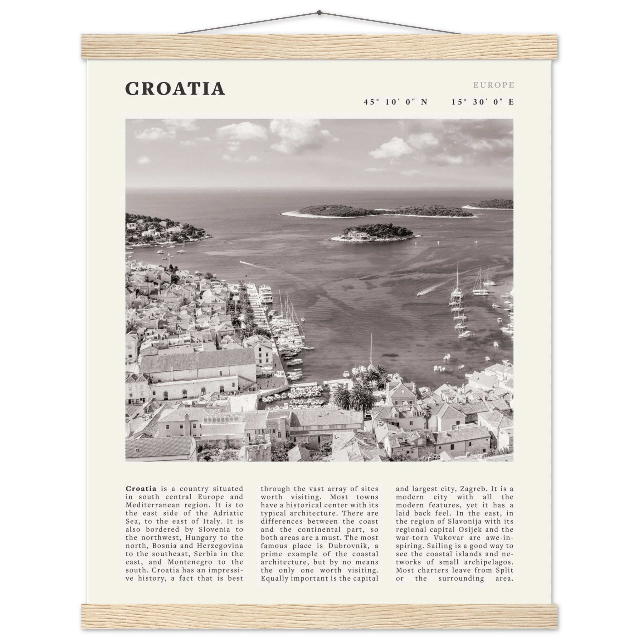 Croatia Poster | Black & White Hvar Island Wall Art | Adriatic Travel Print Decor - Evergreen Posters