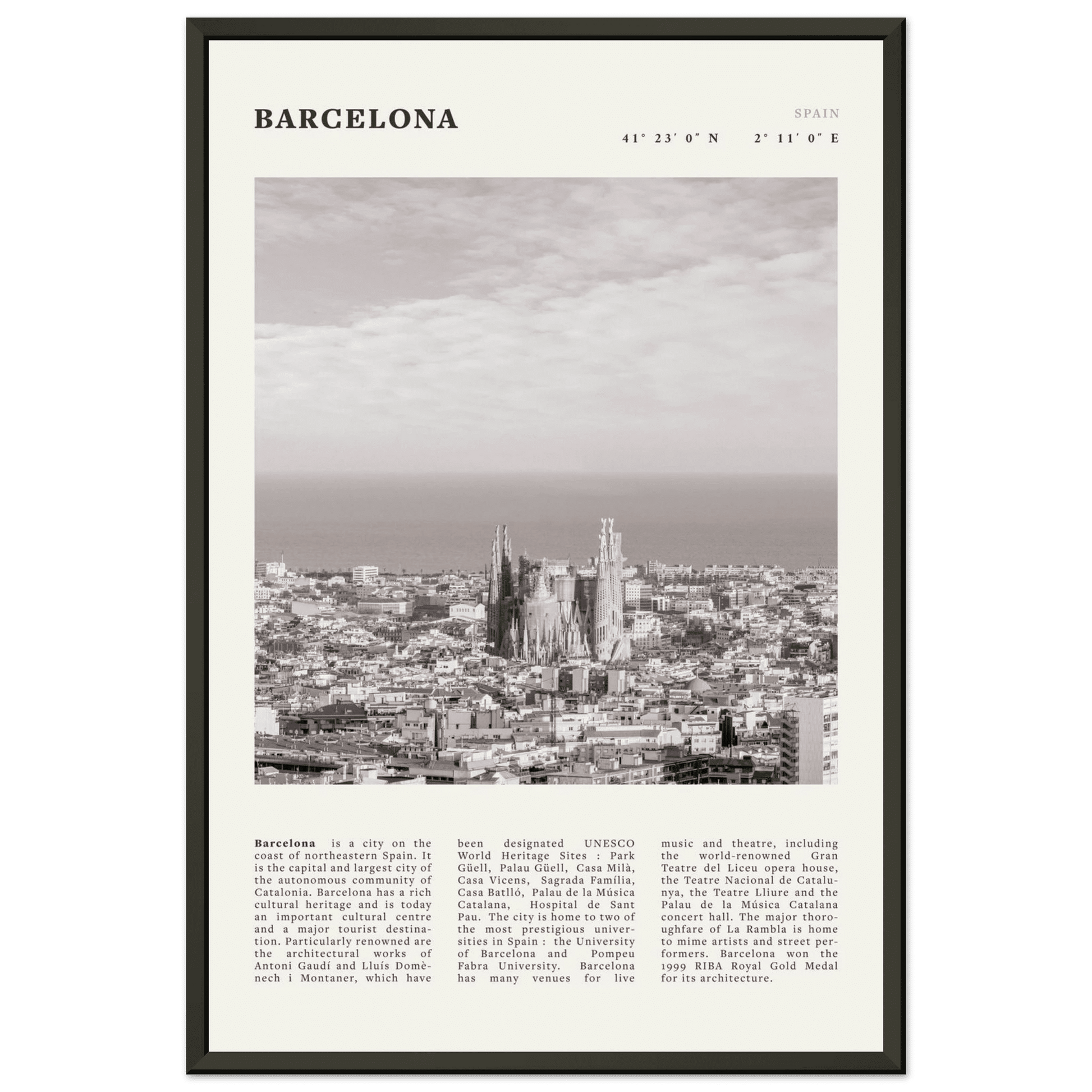 Barcelona Poster | Black & White Sagrada Familia Wall Art | Spain Travel Print - Evergreen Posters