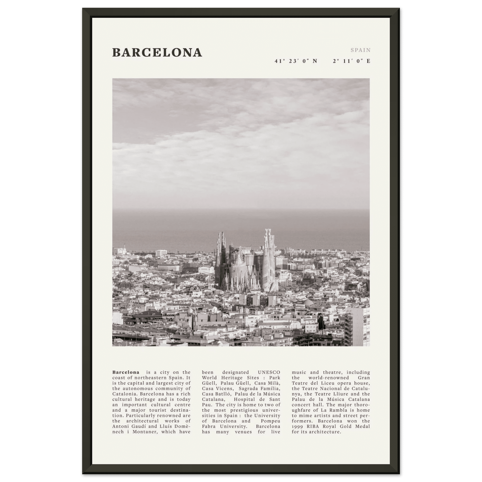 Barcelona Poster | Black & White Sagrada Familia Wall Art | Spain Travel Print - Evergreen Posters