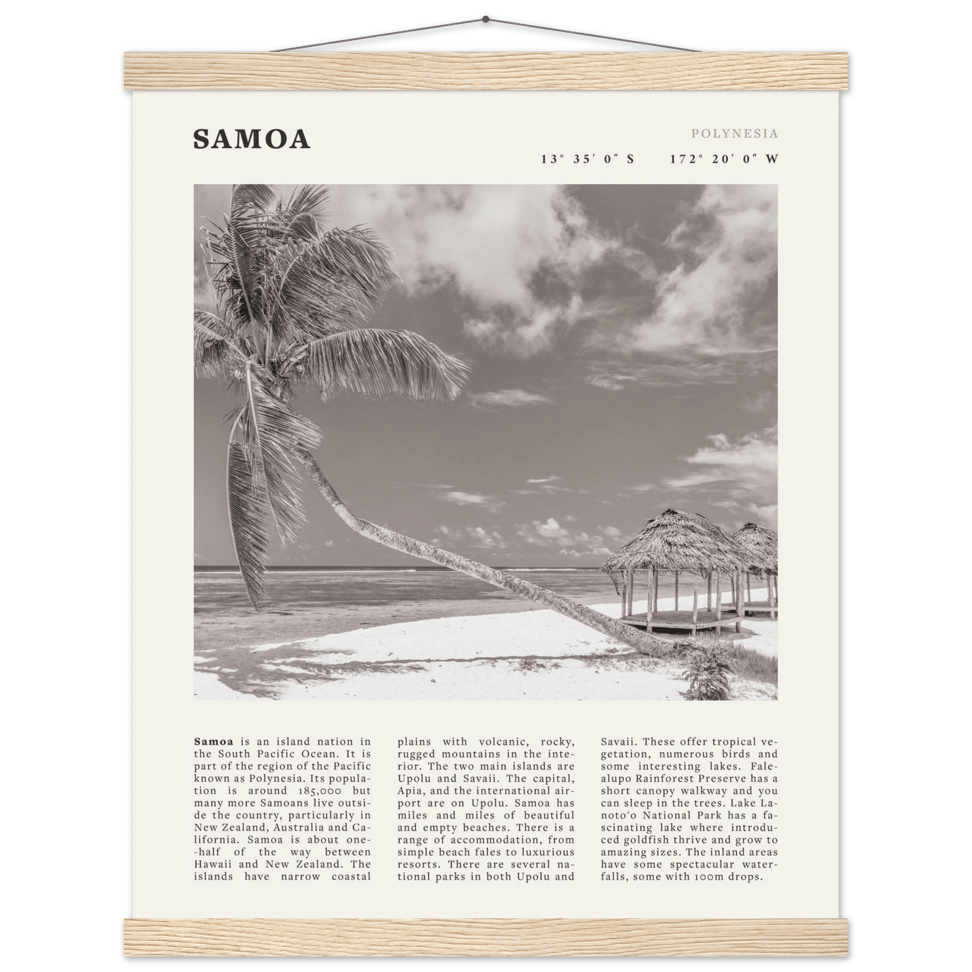 Samoa Poster | Black & White South Pacific Beach Wall Art | Polynesia Travel Print - Evergreen Posters