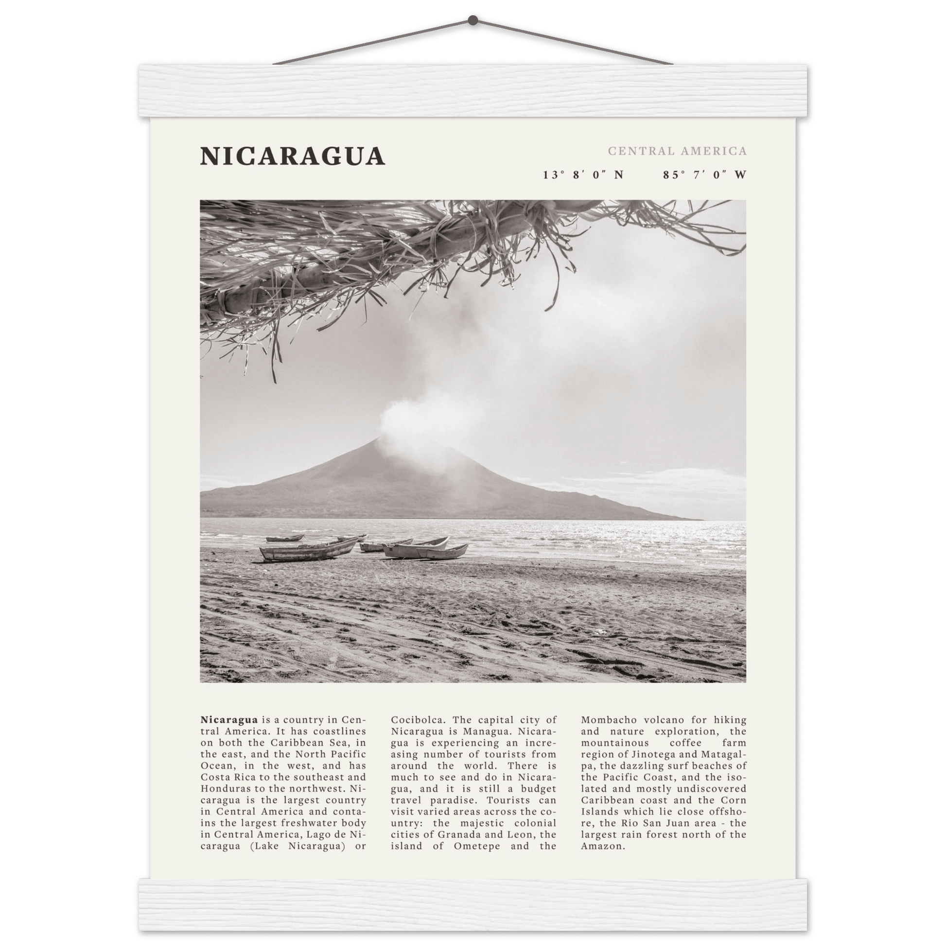Nicaragua Poster | Black & White Volcano Wall Art | Central America Travel Print - Evergreen Posters