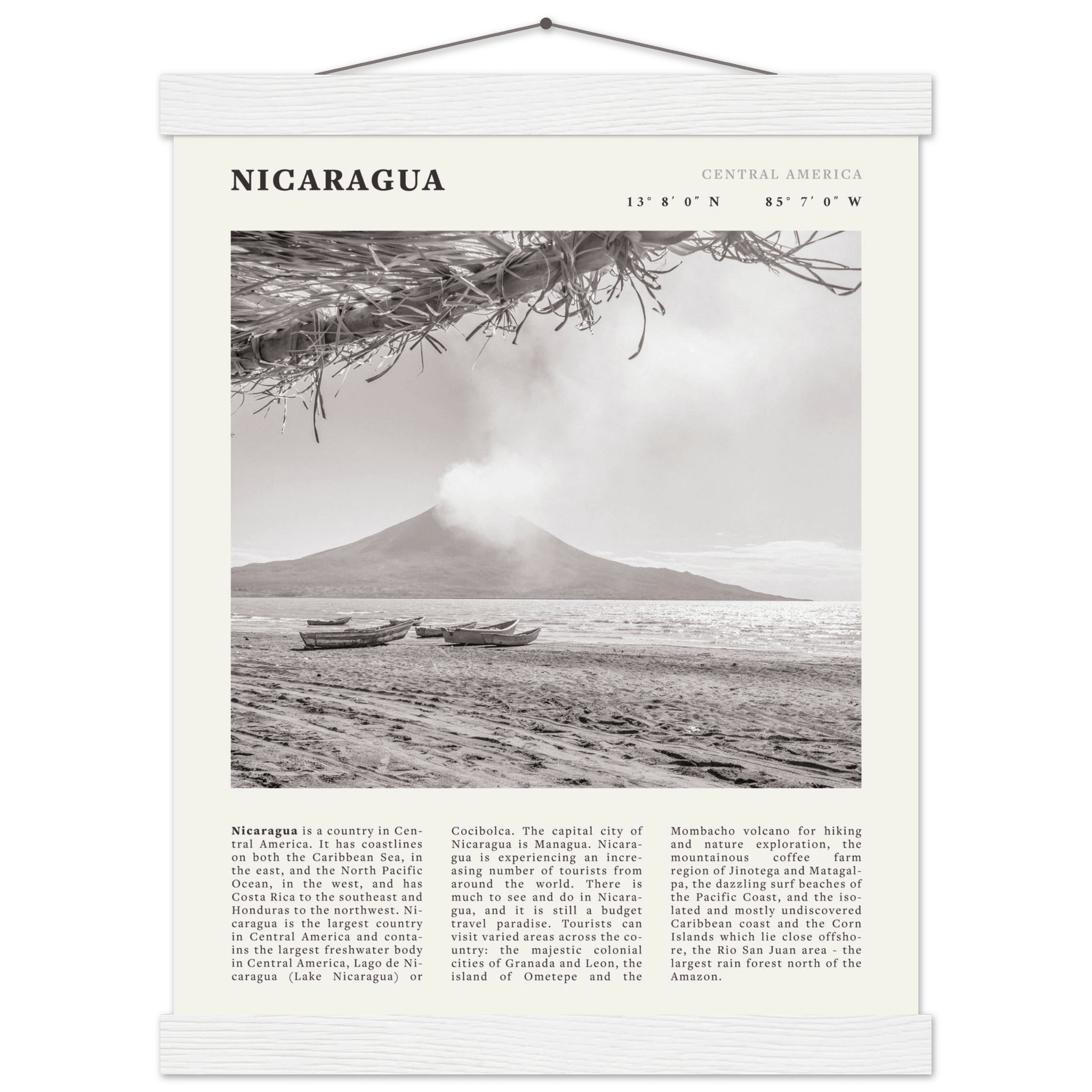 Nicaragua Poster | Black & White Volcano Wall Art | Central America Travel Print - Evergreen Posters