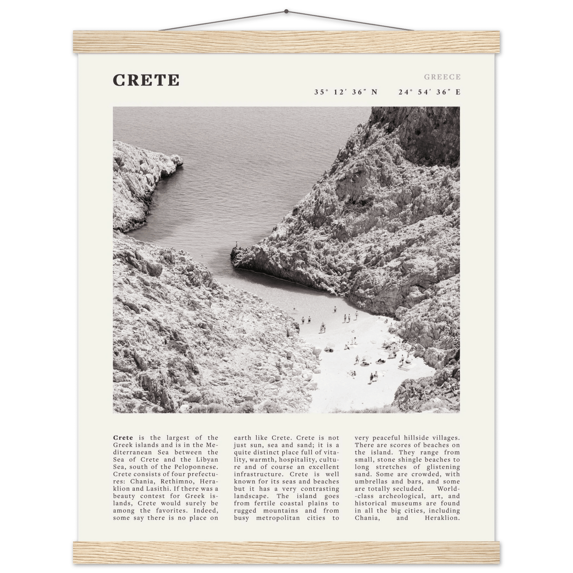 Crete Poster | Black & White Greece Beach Wall Art | Mediterranean Travel Print - Evergreen Posters