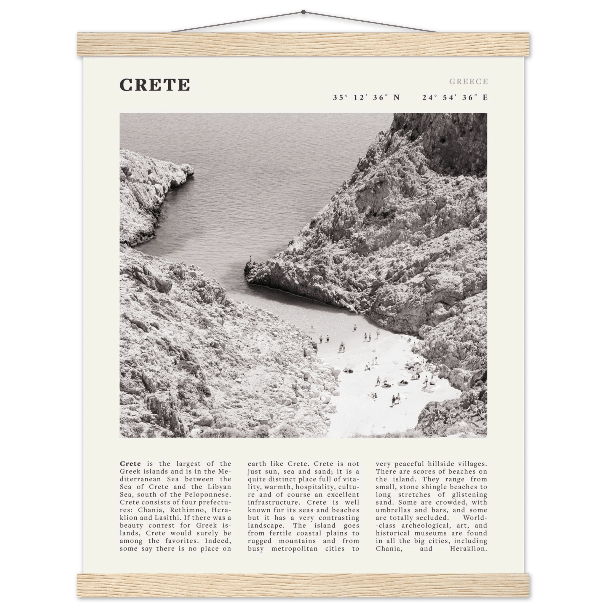 Crete Poster | Black & White Greece Beach Wall Art | Mediterranean Travel Print - Evergreen Posters