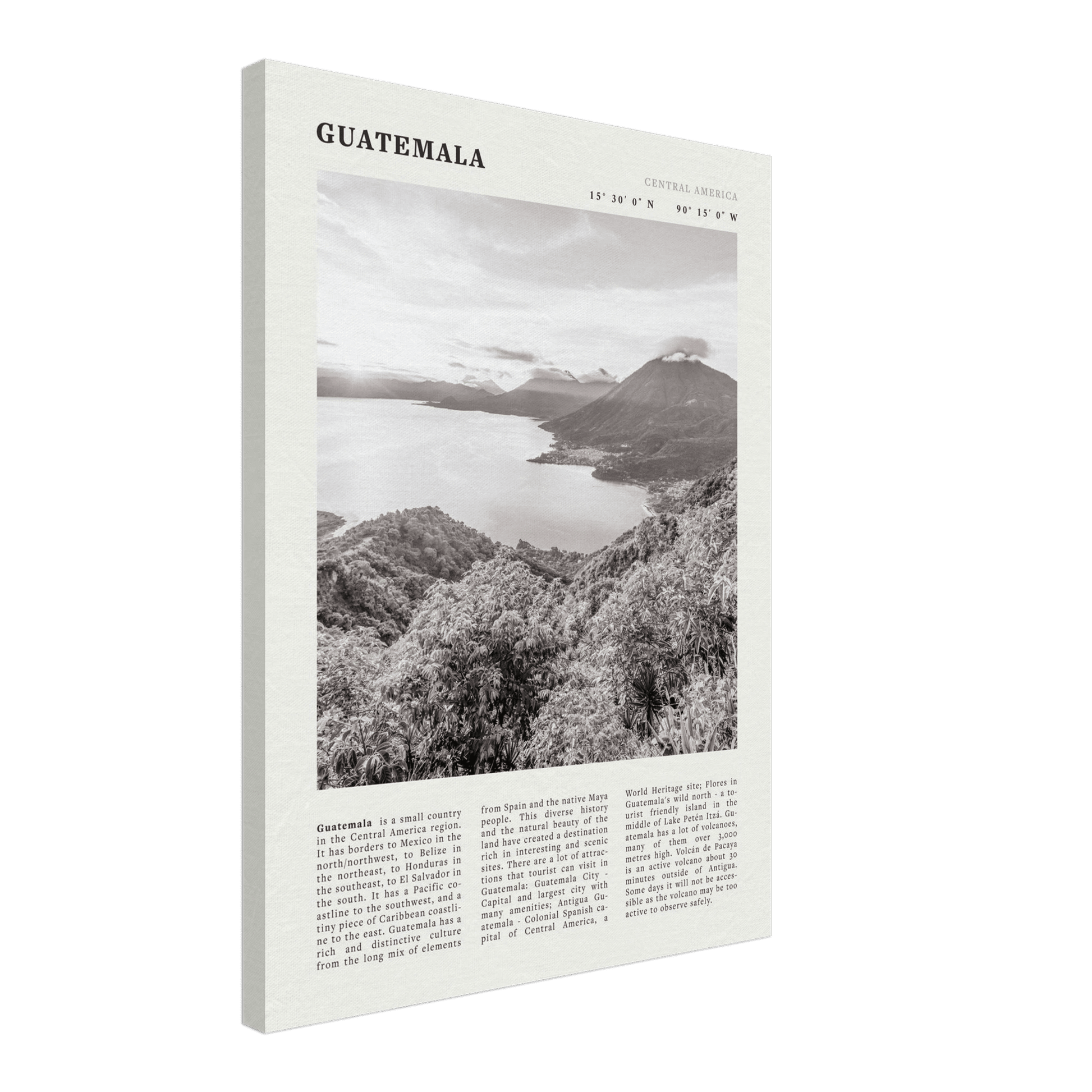 Guatemala Poster | Black & White Lake Atitlan Wall Art | Central America Travel Print - Evergreen Posters