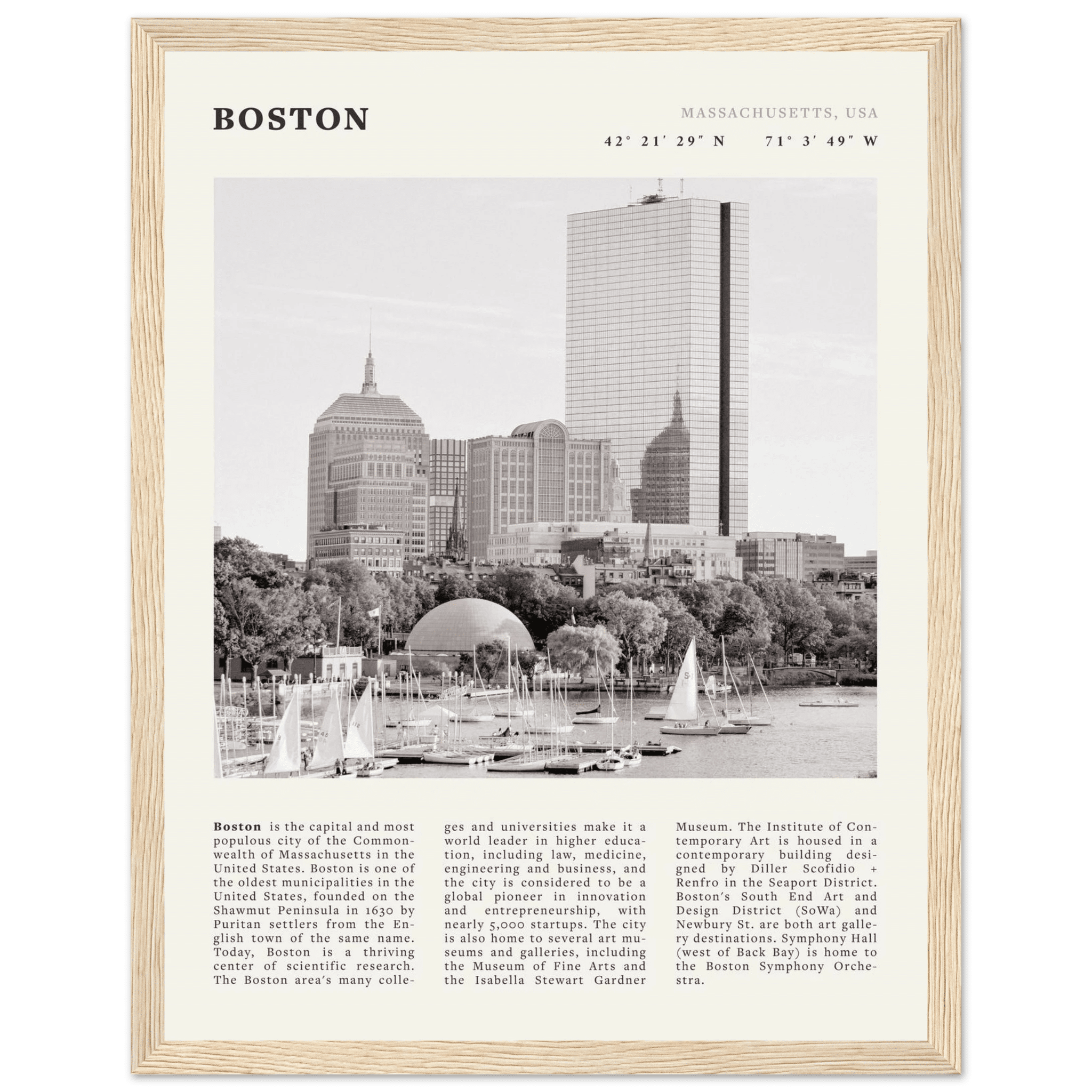Boston Poster | Black & White Charles River Skyline Wall Art | Massachusetts Print - Evergreen Posters