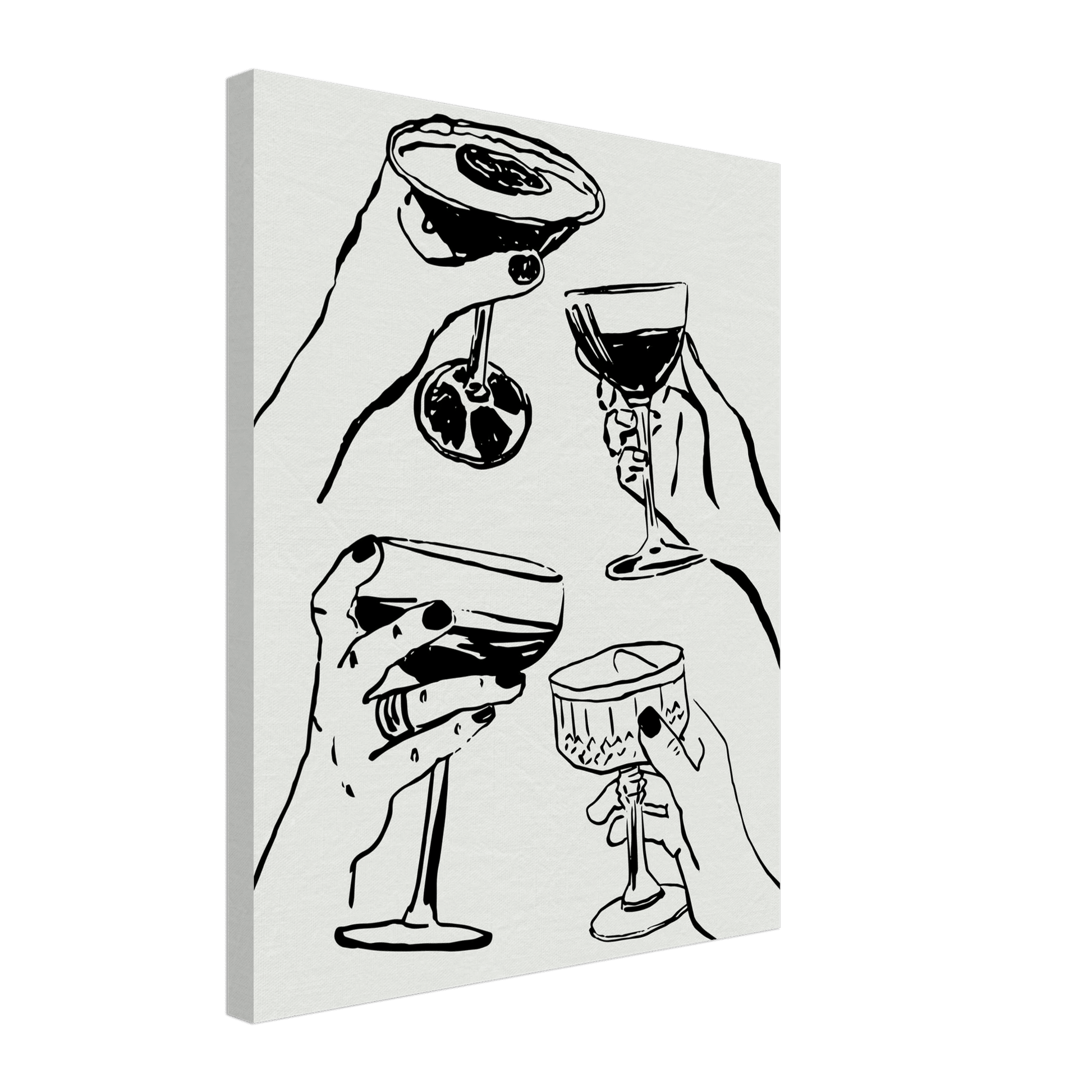 Cheers Print | Black Line Art Cocktail Glasses Wall Art | Kitchen Bar Poster - Evergreen Posters