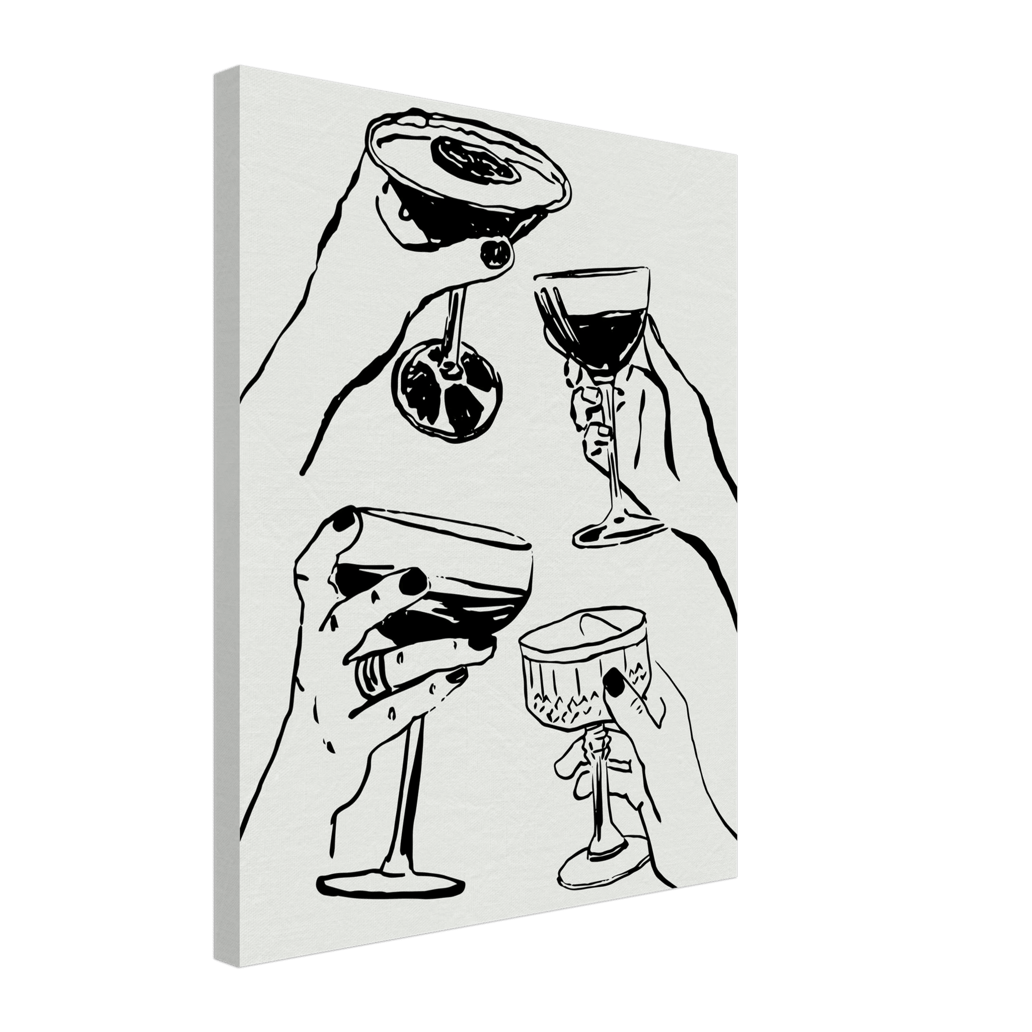 Cheers Print | Black Line Art Cocktail Glasses Wall Art | Kitchen Bar Poster - Evergreen Posters