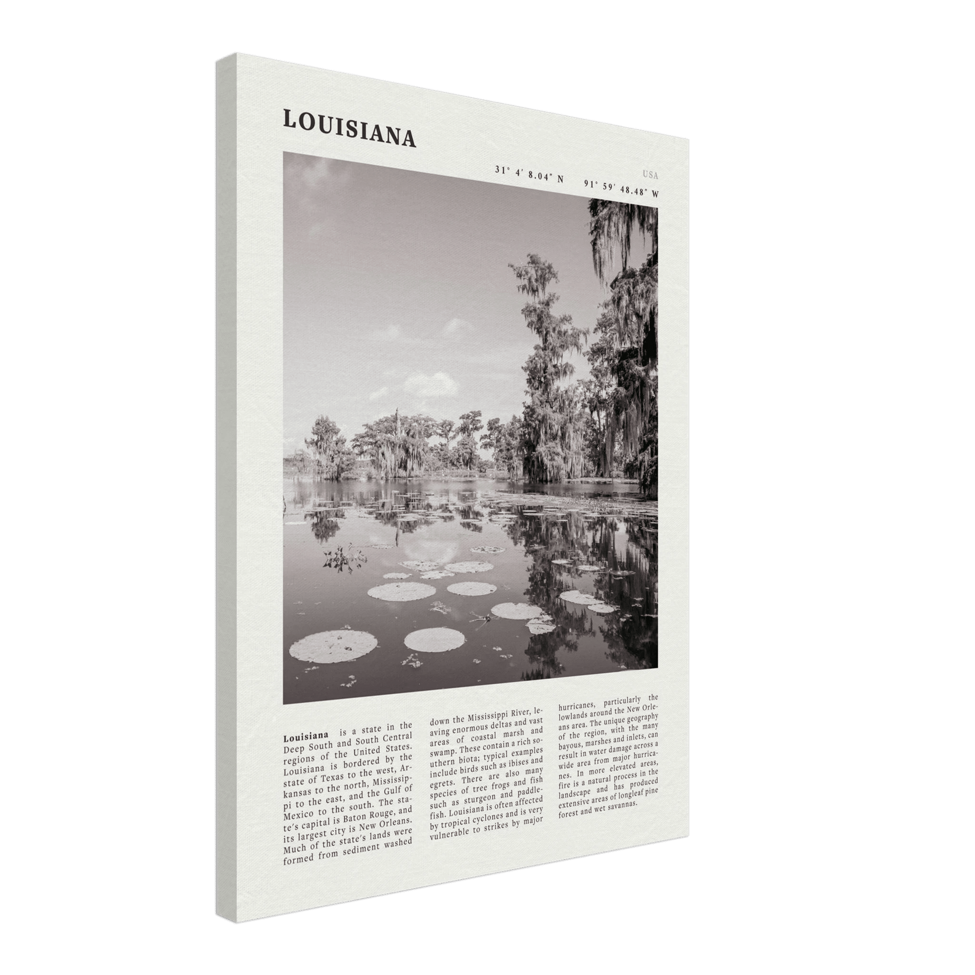 Louisiana Poster | Black & White Bayou Wall Art | Southern USA Travel Print Decor - Evergreen Posters