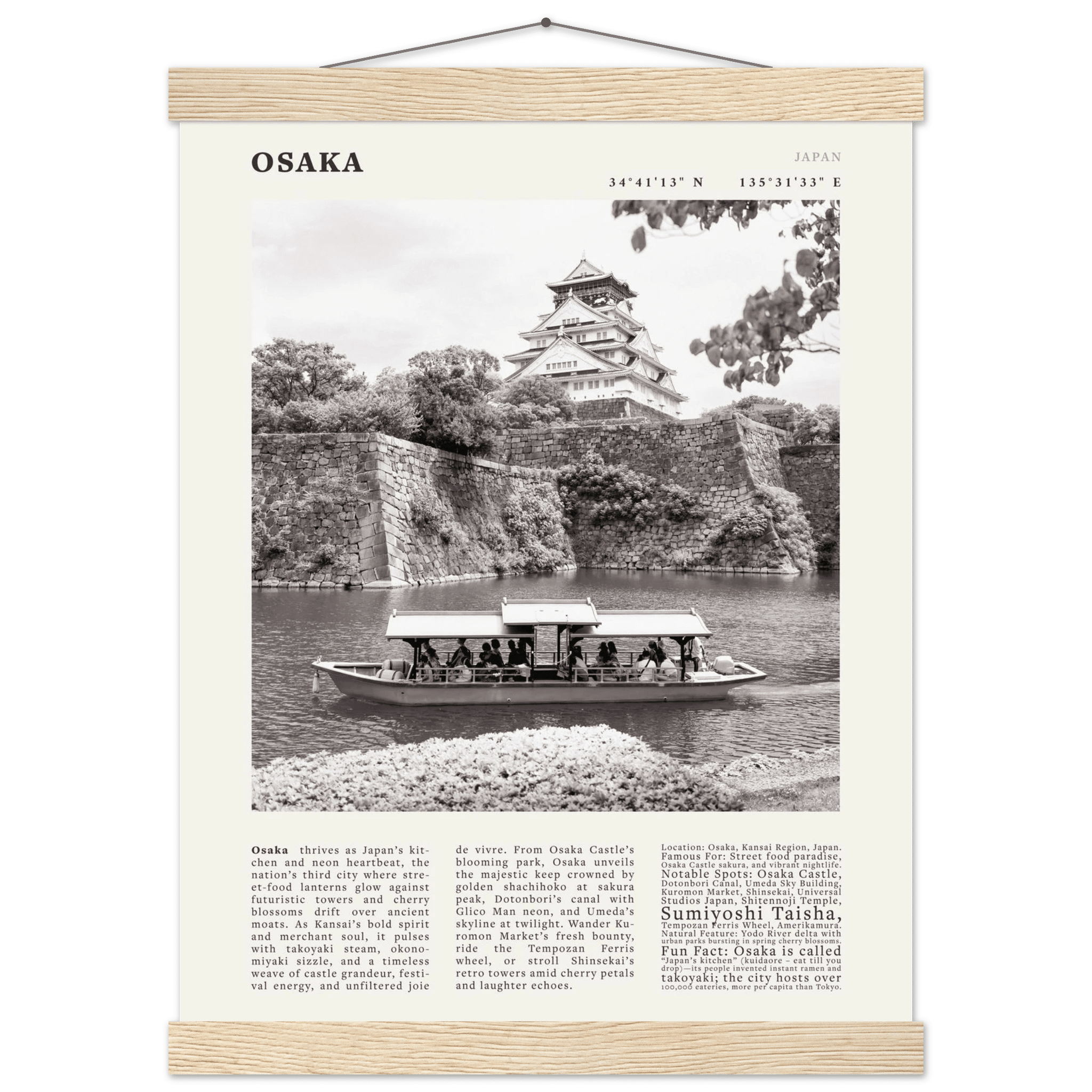 Osaka Poster Black and White – Vintage Osaka Castle Cherry Blossom Print (Digital & Printed Options) - Evergreen Posters