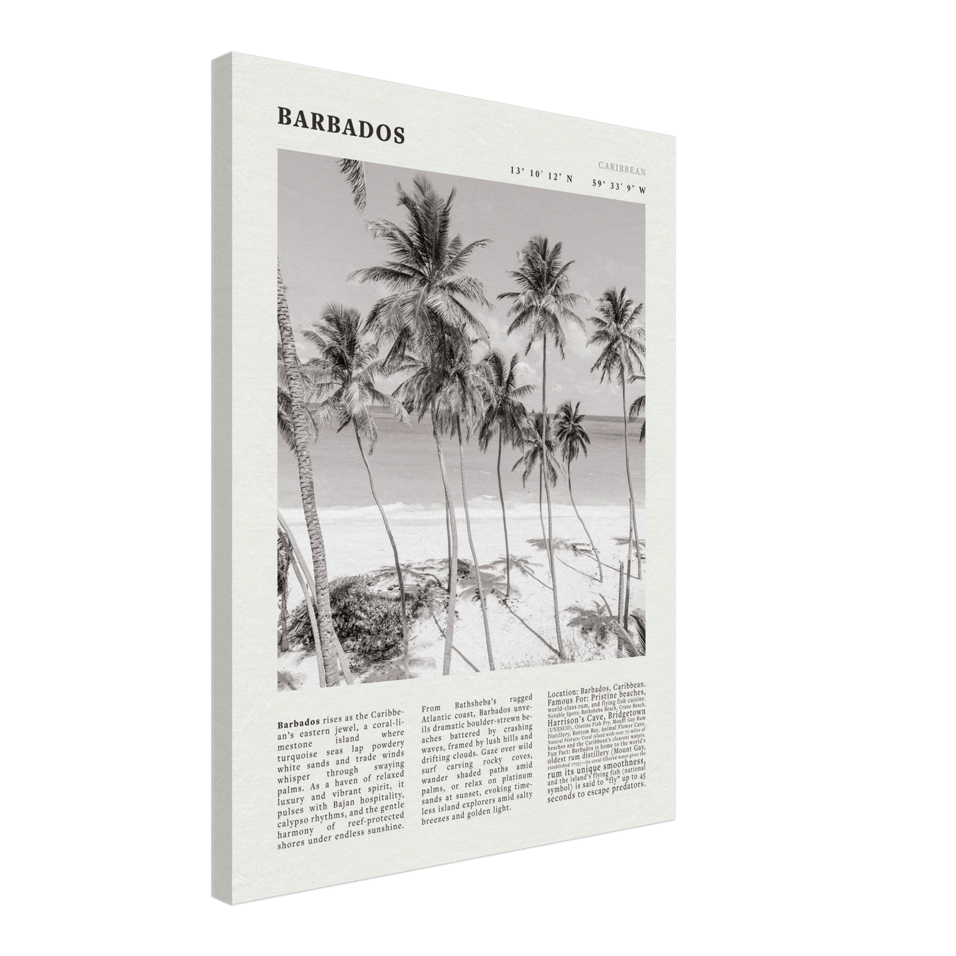 Barbados Poster Black and White – Vintage Caribbean Palm Beach Print (Digital & Printed Options) - Evergreen Posters
