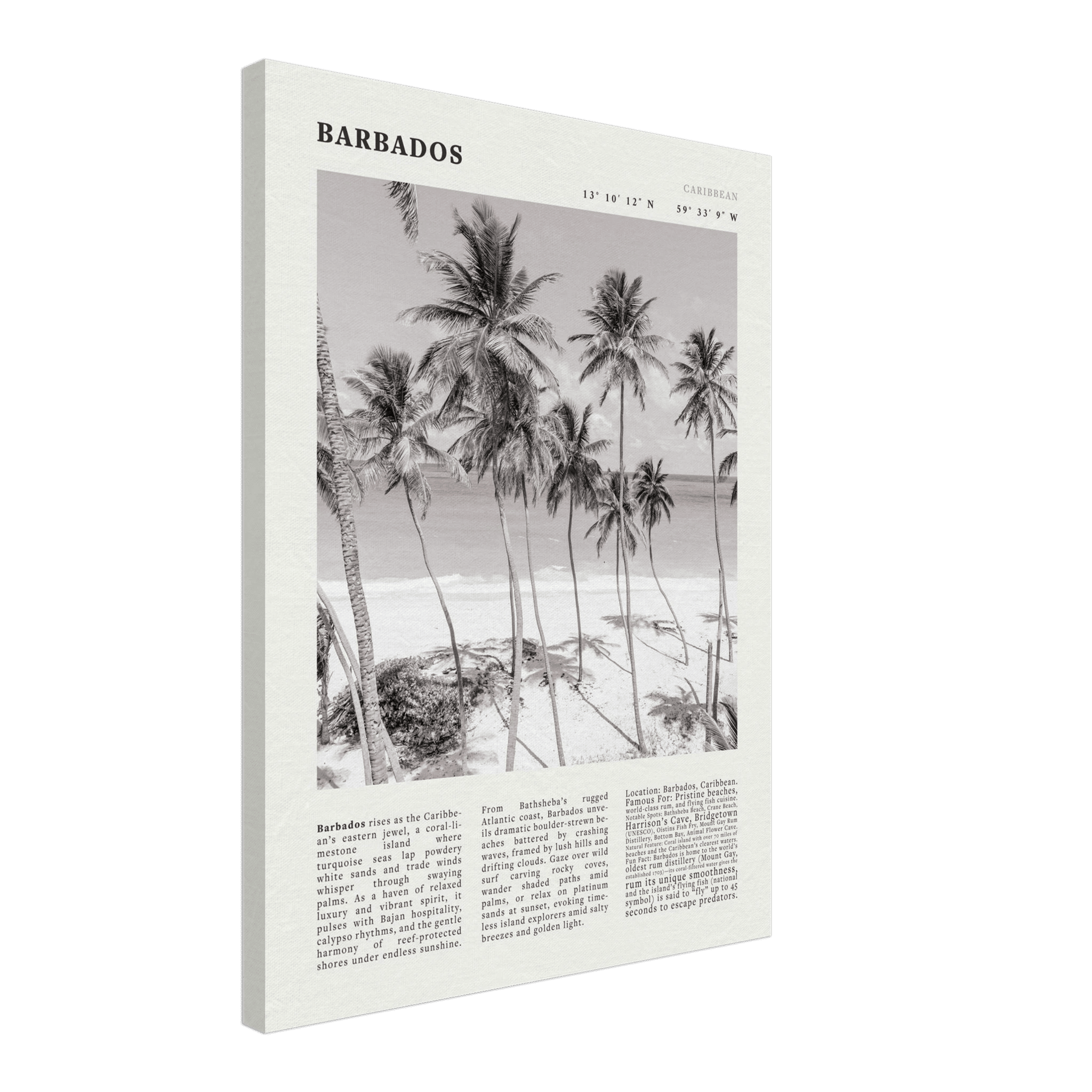 Barbados Poster Black and White – Vintage Caribbean Palm Beach Print (Digital & Printed Options) - Evergreen Posters