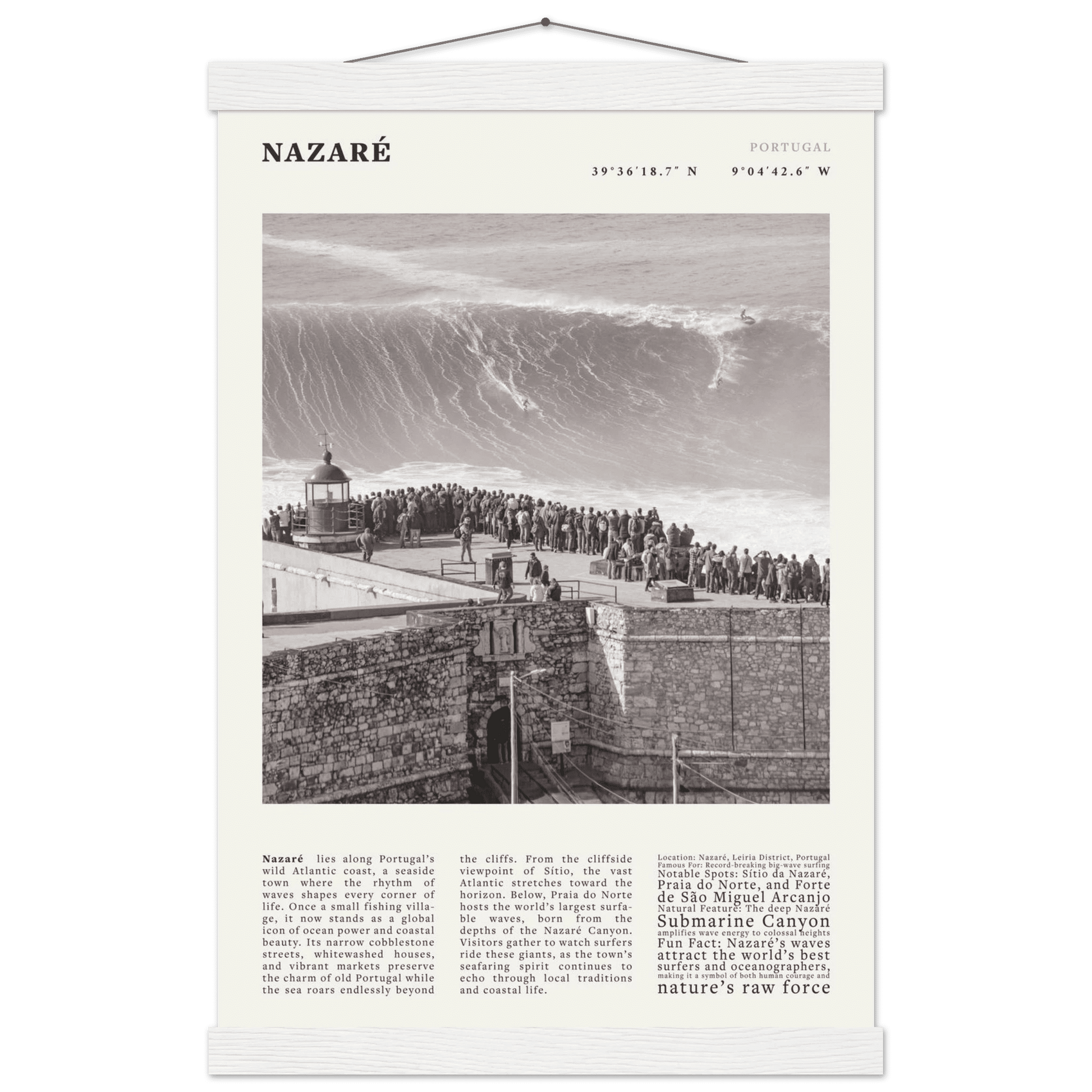Nazaré Portugal Poster Black and White – Vintage Big Waves Surf Print (Digital & Printed Options) - Evergreen Posters