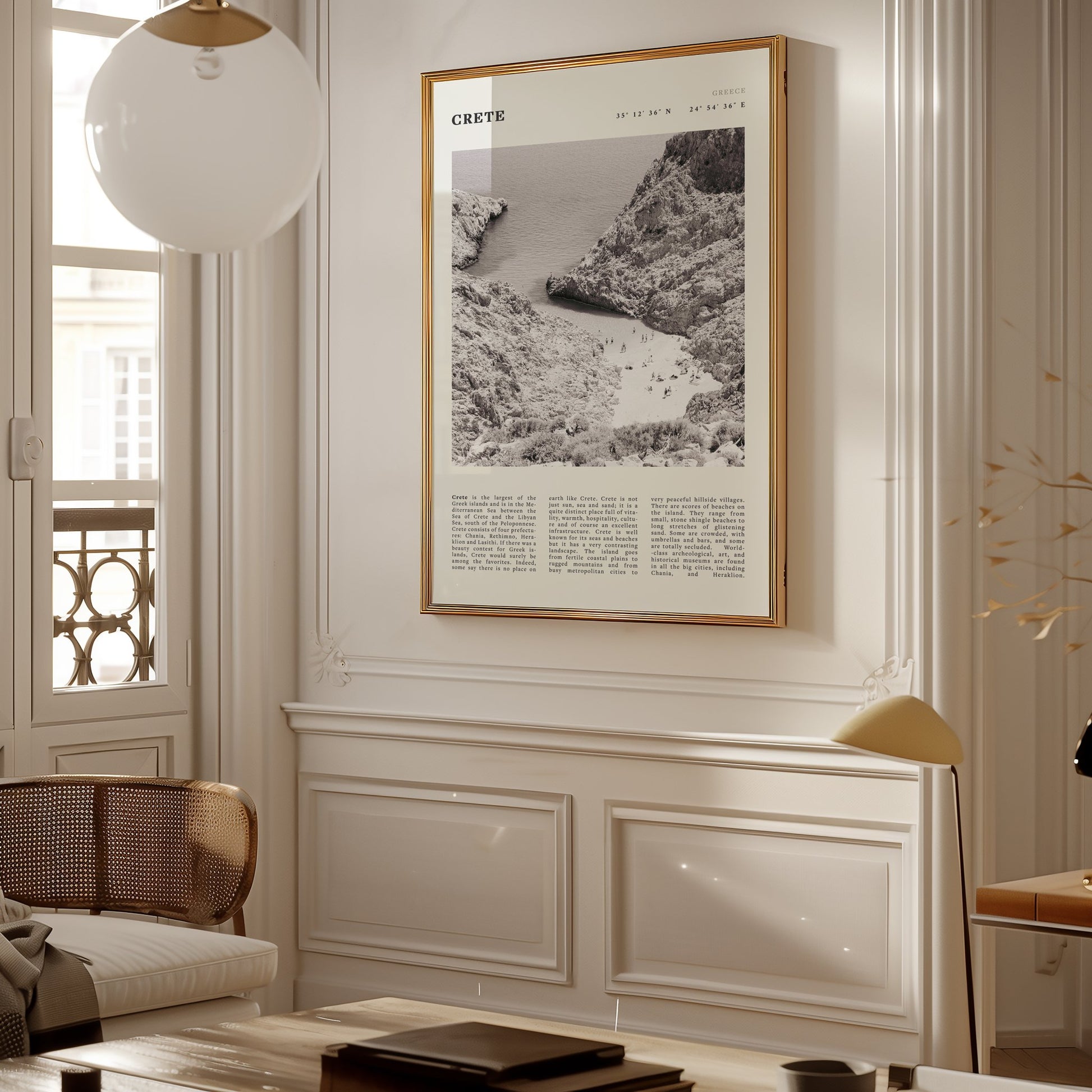 Crete Poster | Black & White Greece Beach Wall Art | Mediterranean Travel Print - Evergreen Posters