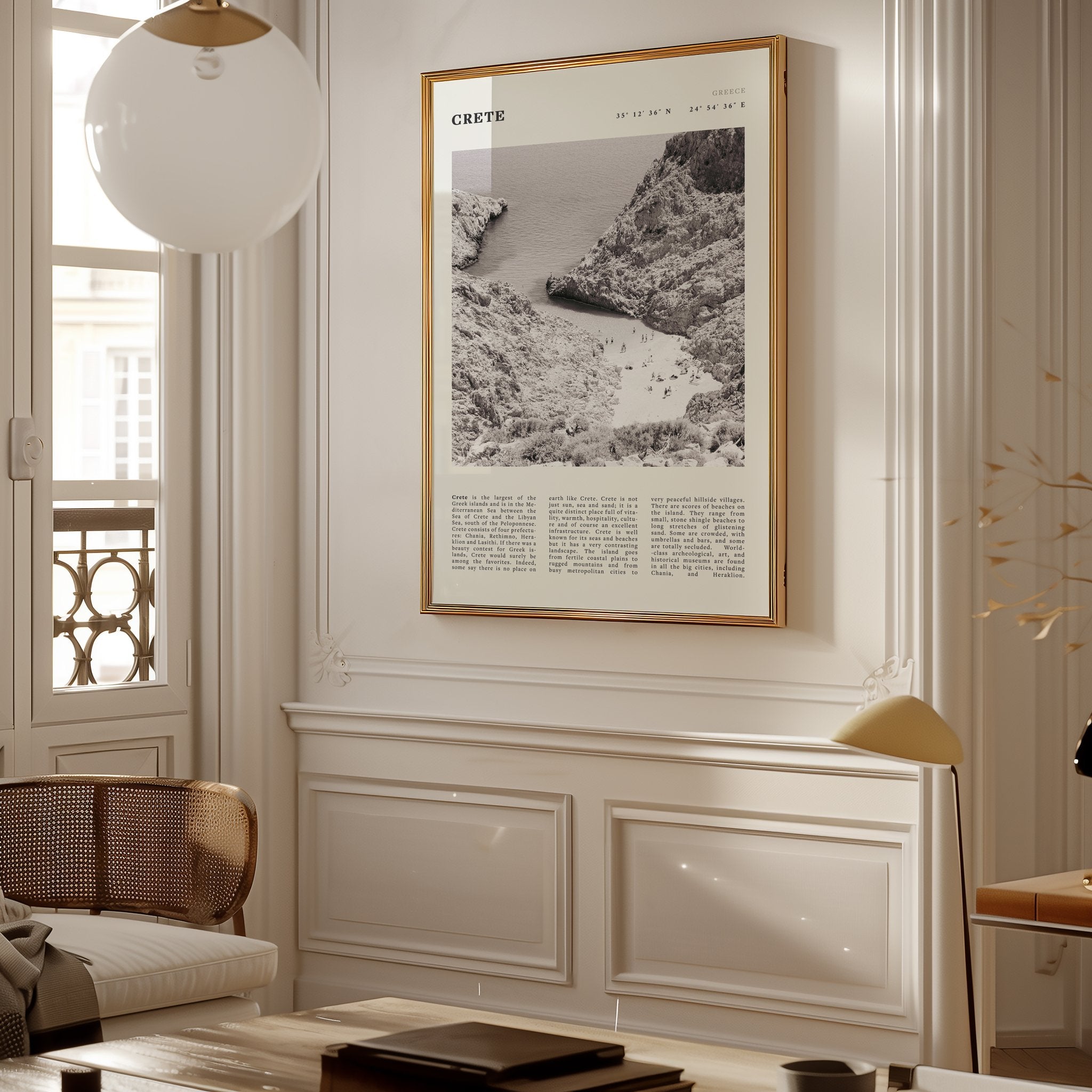 Crete Poster | Black & White Greece Beach Wall Art | Mediterranean Travel Print - Evergreen Posters