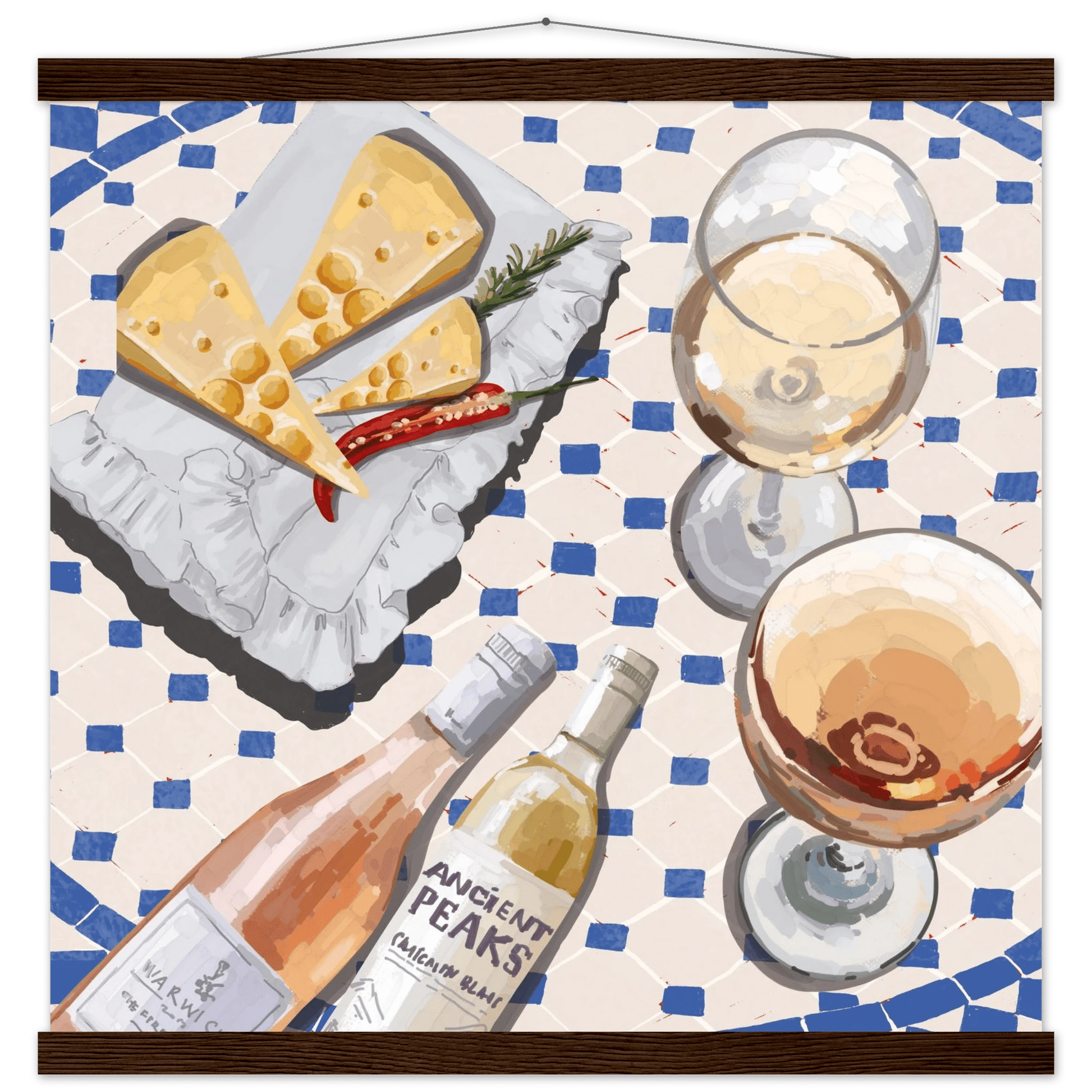 Wine & Cheese Poster | Food Wall Art | Blue Tile Square Kitchen Print - Evergreen Posters - 26