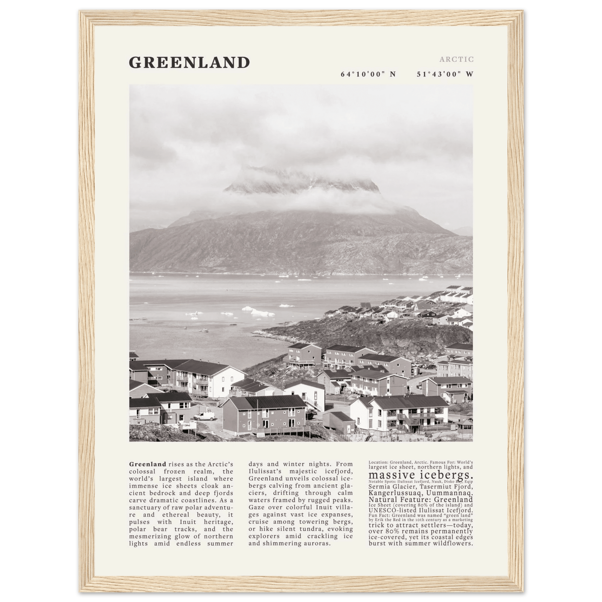 Greenland Poster Black and White – Vintage Arctic Fjord Landscape Print (Digital & Printed Options) - Evergreen Posters