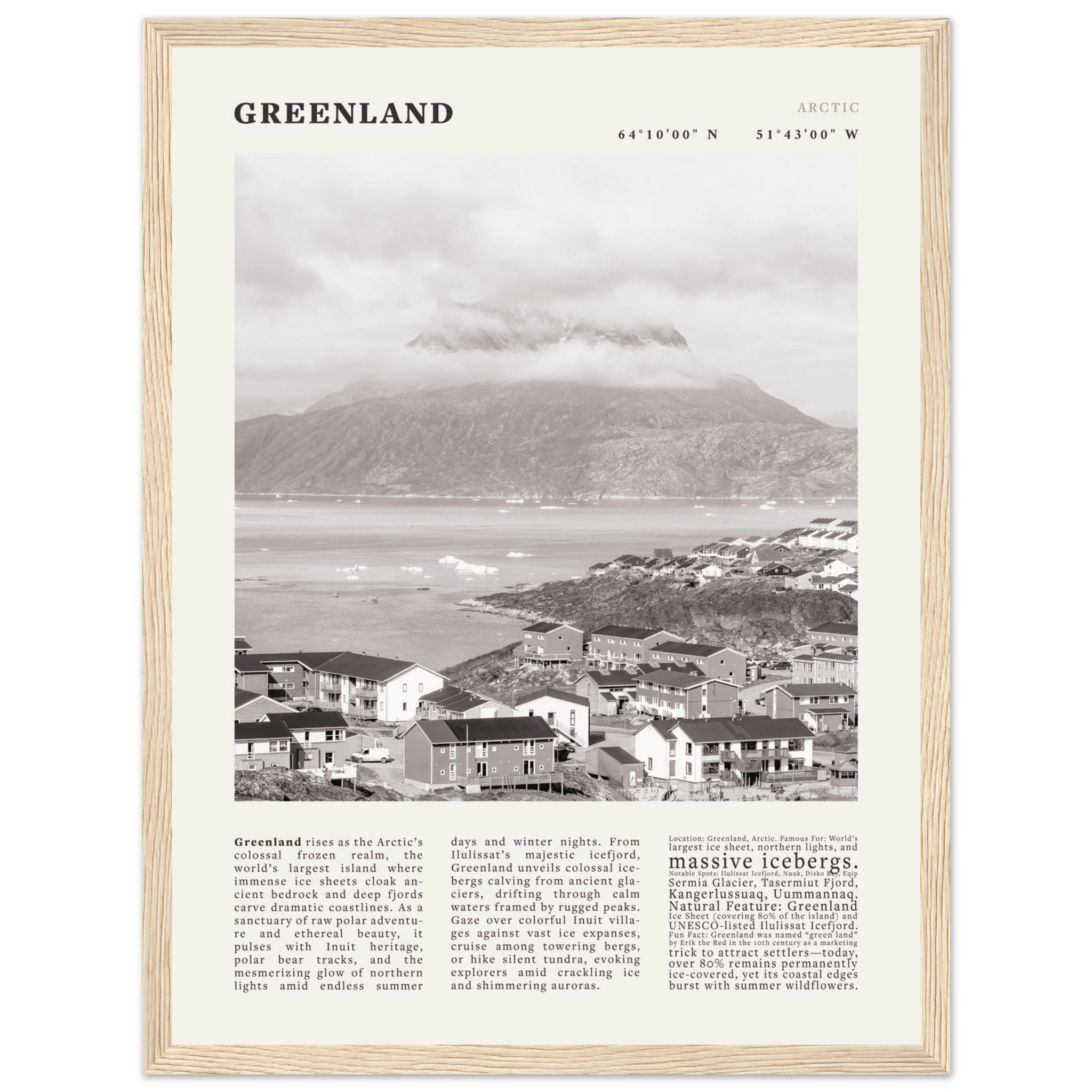 Greenland Poster Black and White – Vintage Arctic Fjord Landscape Print (Digital & Printed Options) - Evergreen Posters