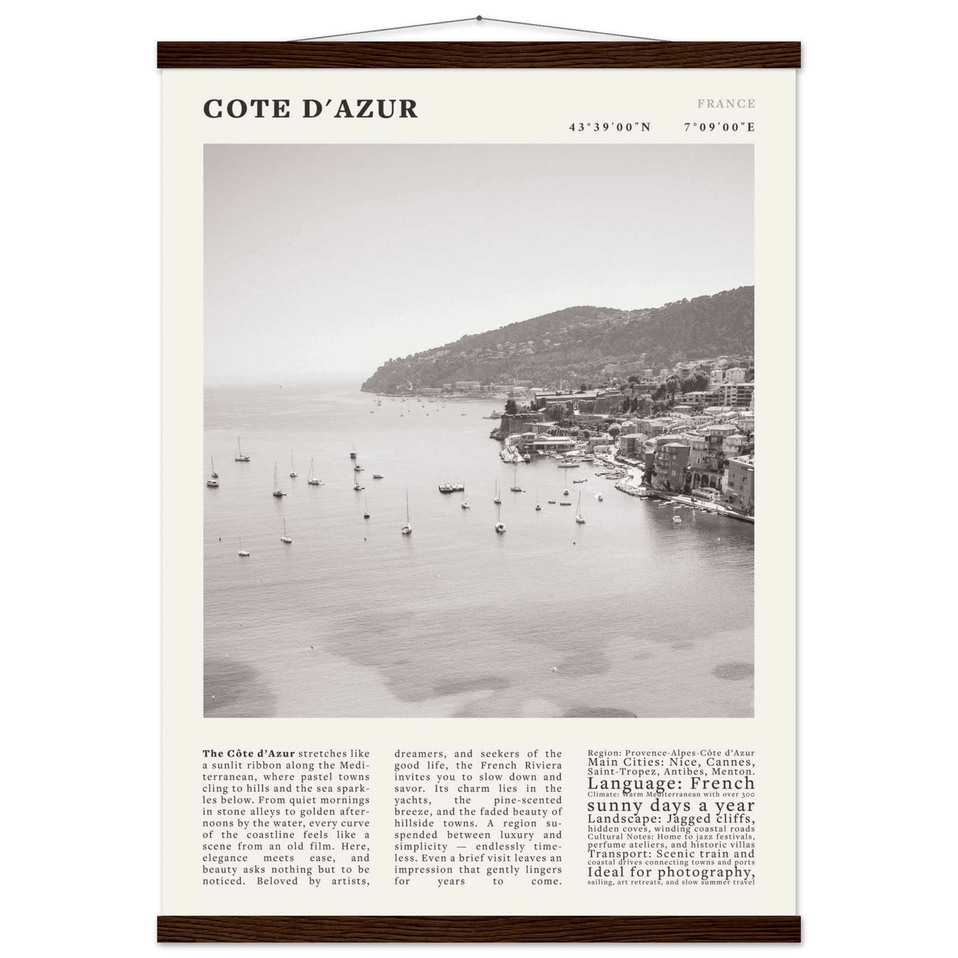 Côte d'Azur Poster Black and White – Vintage French Riviera Coast Print (Digital & Printed Options) - Evergreen Posters