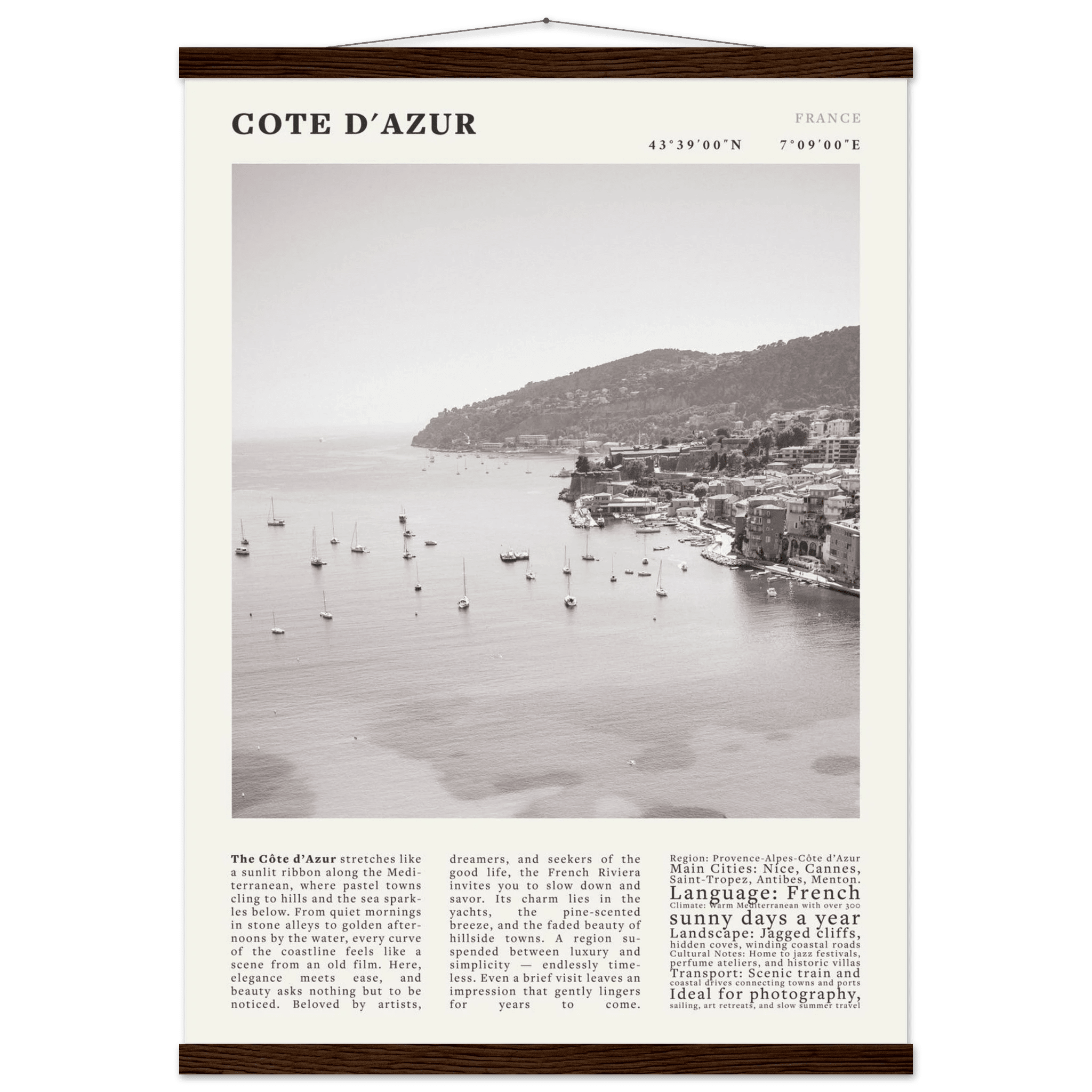 Côte d'Azur Poster Black and White – Vintage French Riviera Coast Print (Digital & Printed Options) - Evergreen Posters