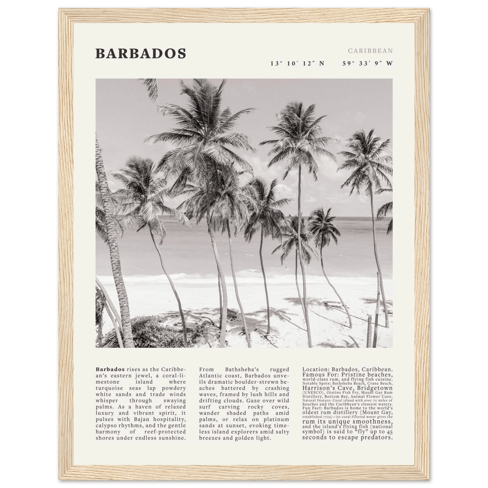 Barbados Poster Black and White – Vintage Caribbean Palm Beach Print (Digital & Printed Options) - Evergreen Posters