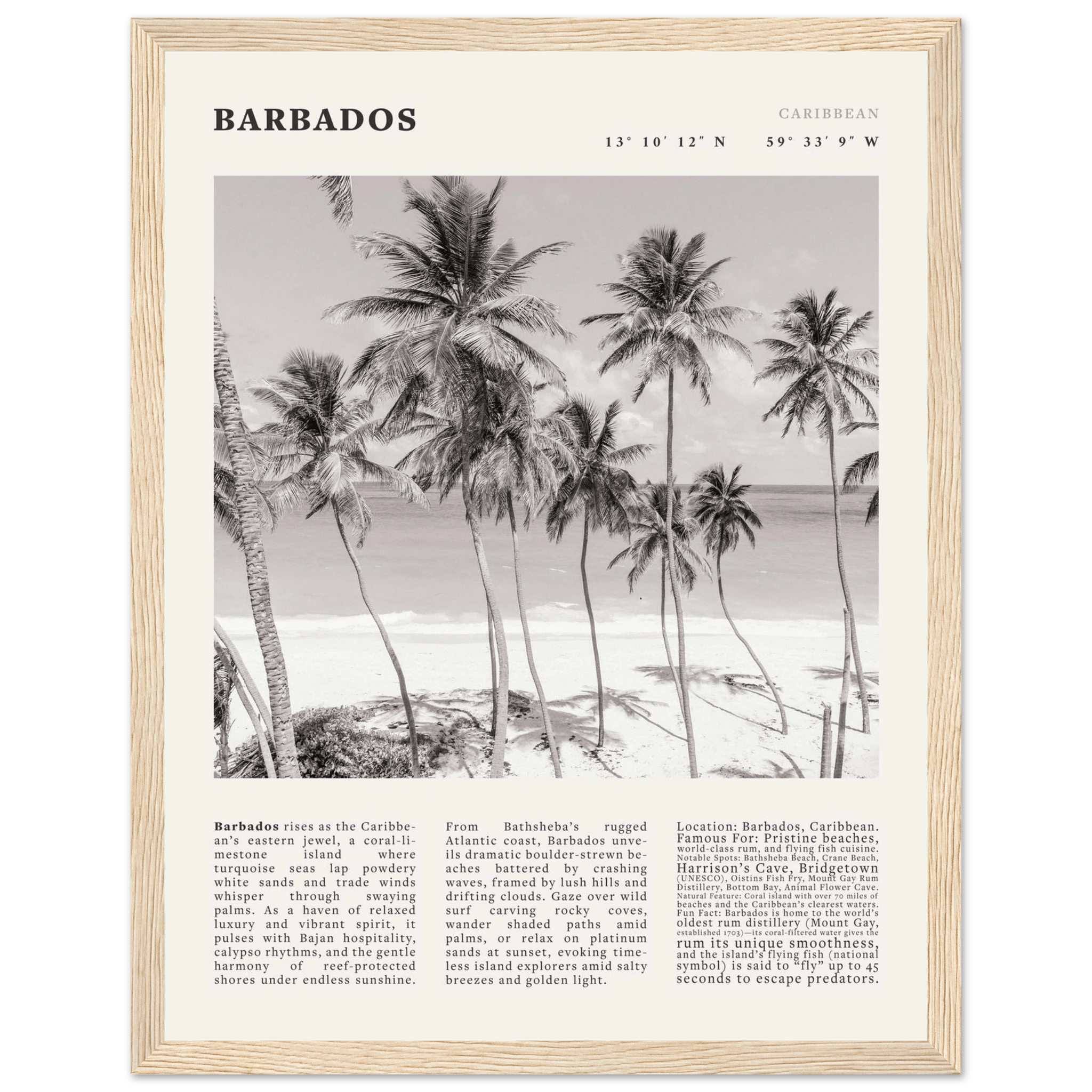 Barbados Poster Black and White – Vintage Caribbean Palm Beach Print (Digital & Printed Options) - Evergreen Posters