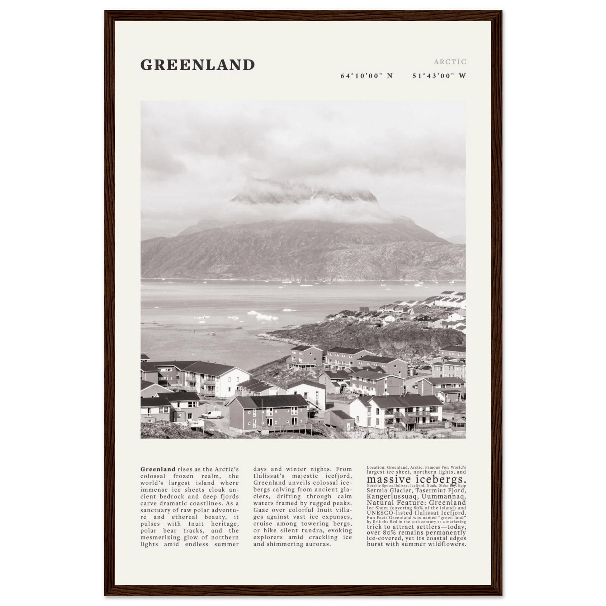 Greenland Poster Black and White – Vintage Arctic Fjord Landscape Print (Digital & Printed Options) - Evergreen Posters