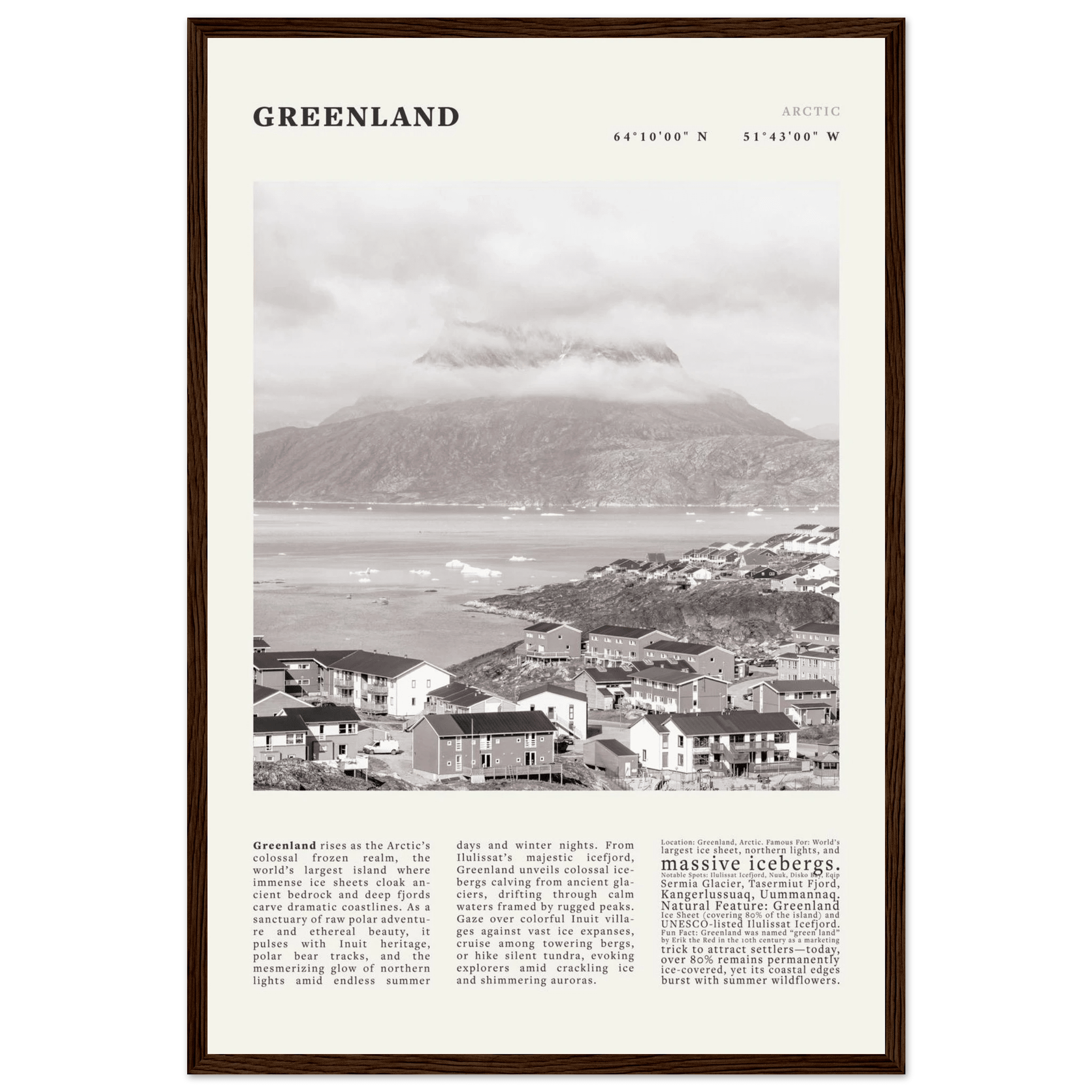 Greenland Poster Black and White – Vintage Arctic Fjord Landscape Print (Digital & Printed Options) - Evergreen Posters