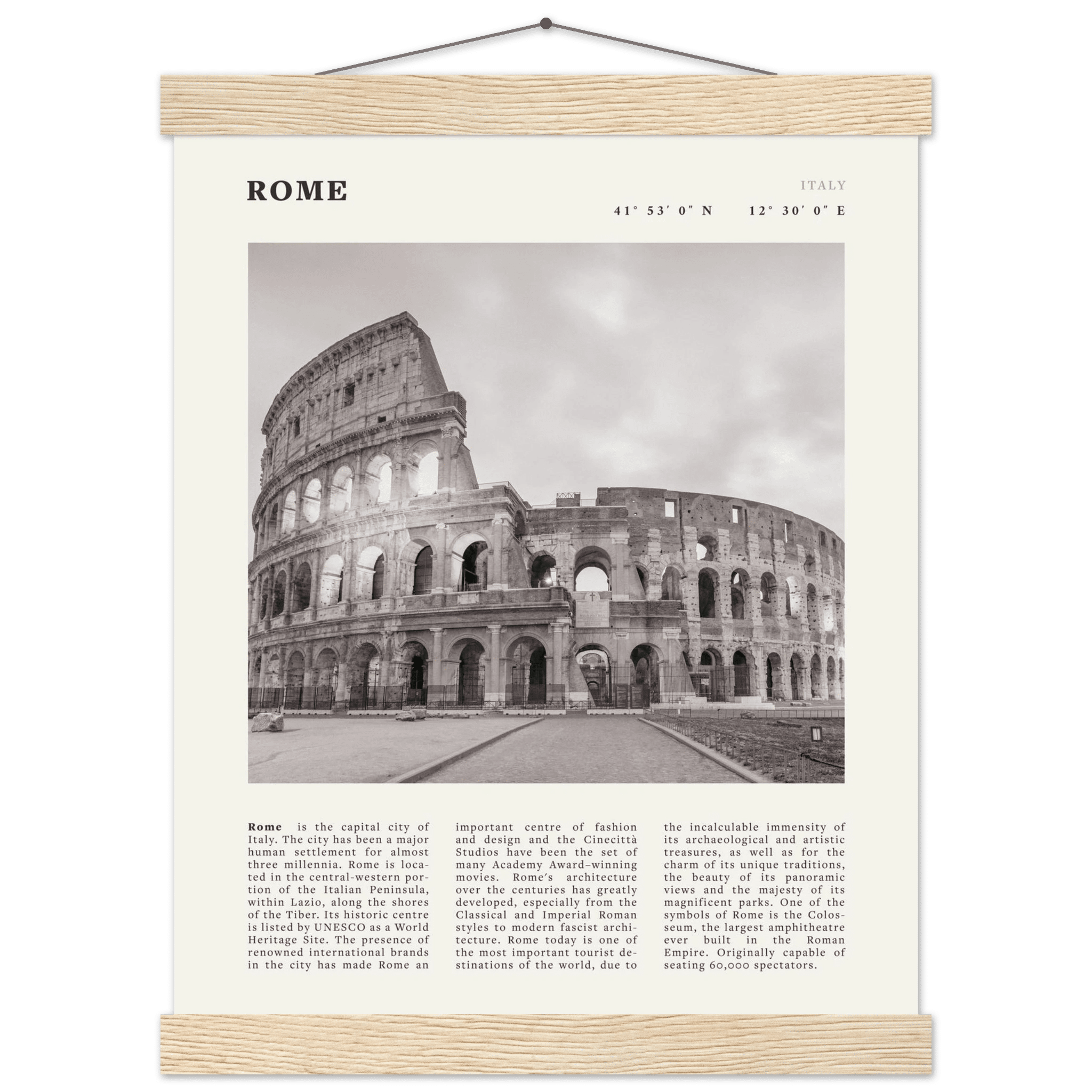 Rome Poster | Black & White Colosseum Wall Art | Italy Travel Print | Roman Decor - Evergreen Posters