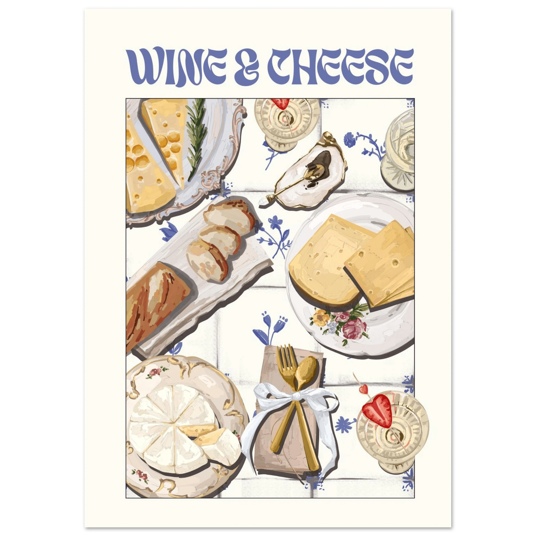 Wine & Cheese Poster – Elegant Kitchen & Dining Wall Art Print (Digital & Printed Options) - Evergreen Posters