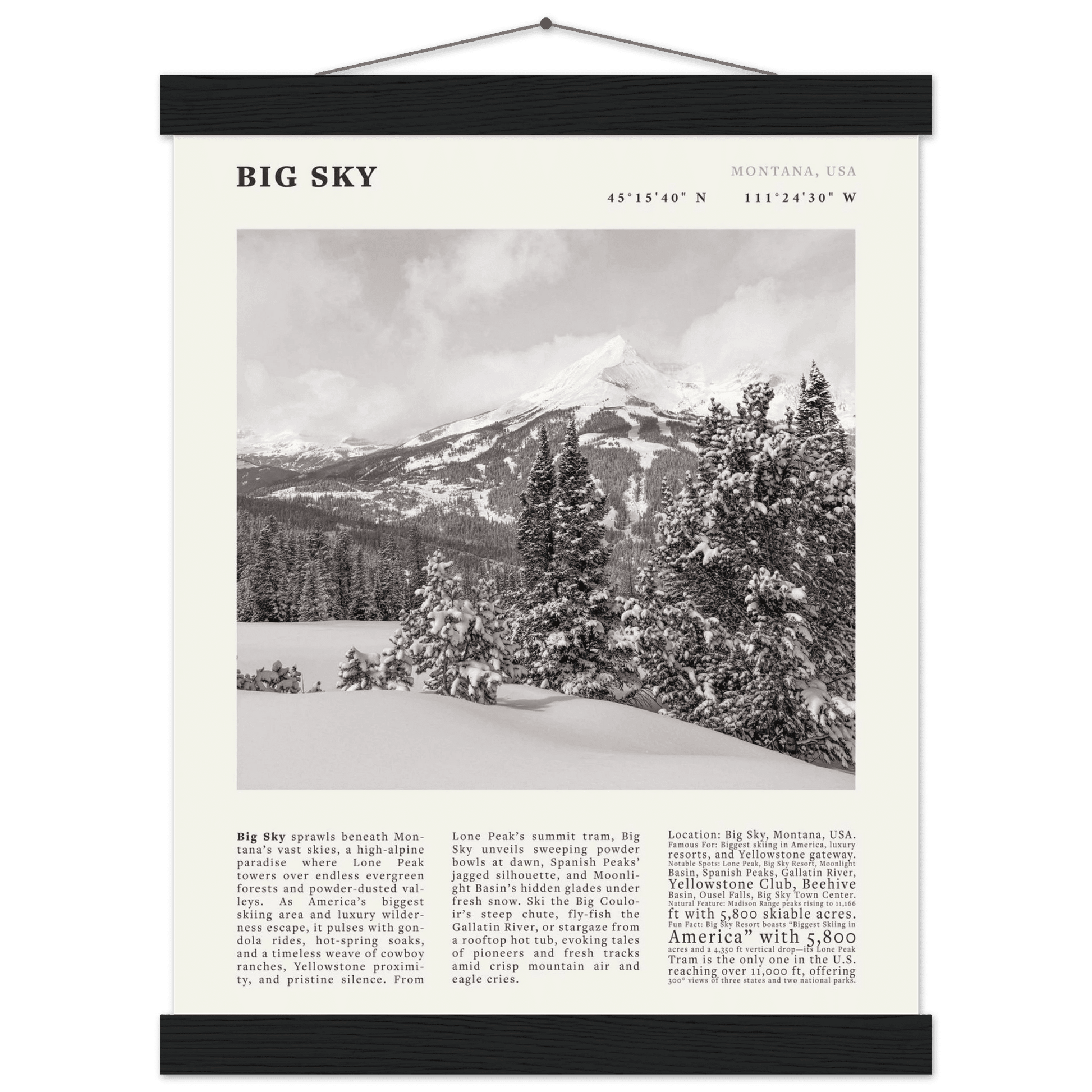 Big Sky Montana Poster Black and White – Vintage Lone Peak Ski Resort Print (Digital & Printed Options) - Evergreen Posters