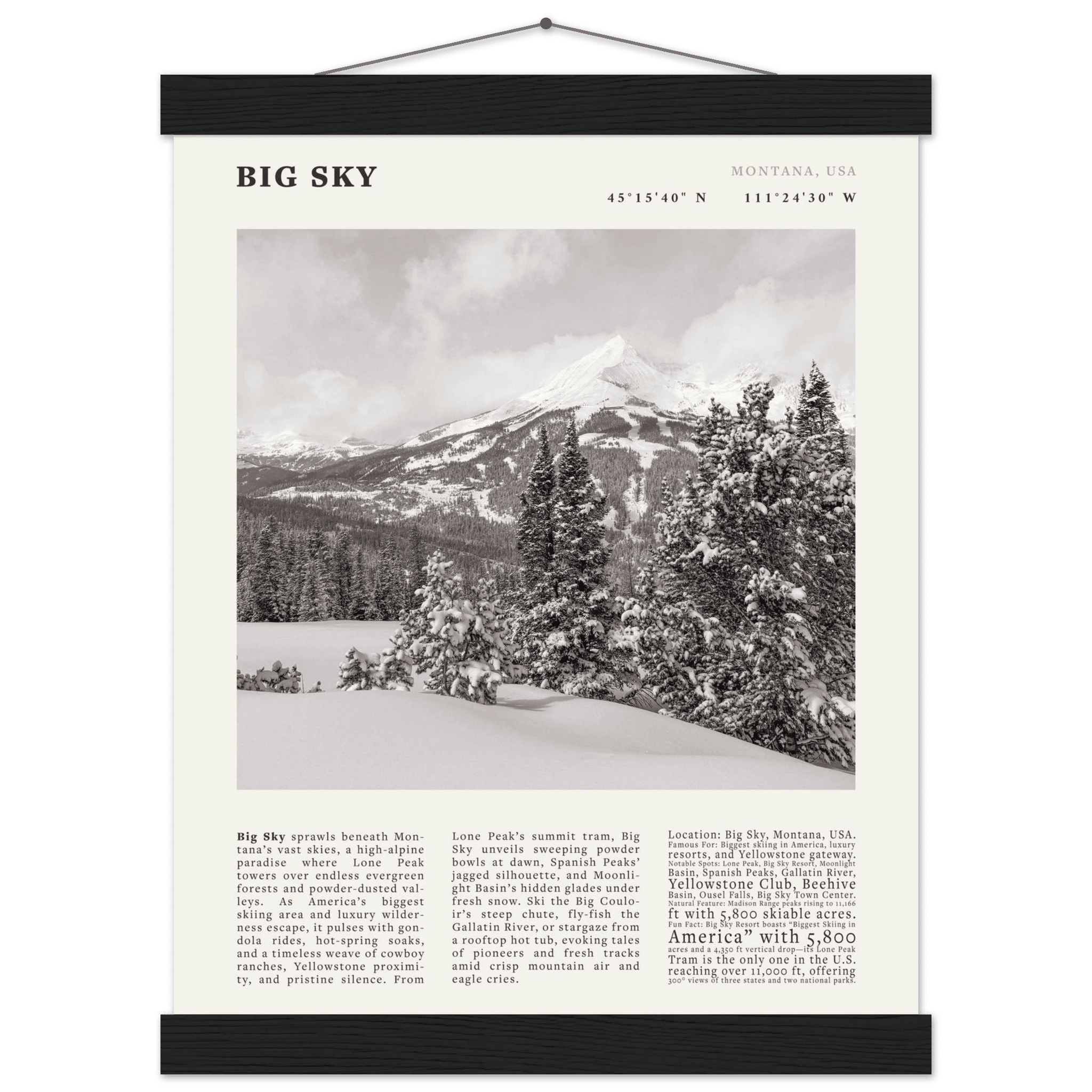 Big Sky Montana Poster Black and White – Vintage Lone Peak Ski Resort Print (Digital & Printed Options) - Evergreen Posters