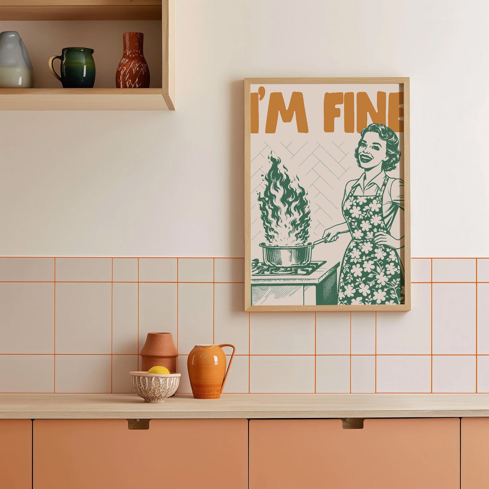 I'm Fine Poster – Funny Retro Kitchen Wall Art Print (Green Edition) - Evergreen Posters