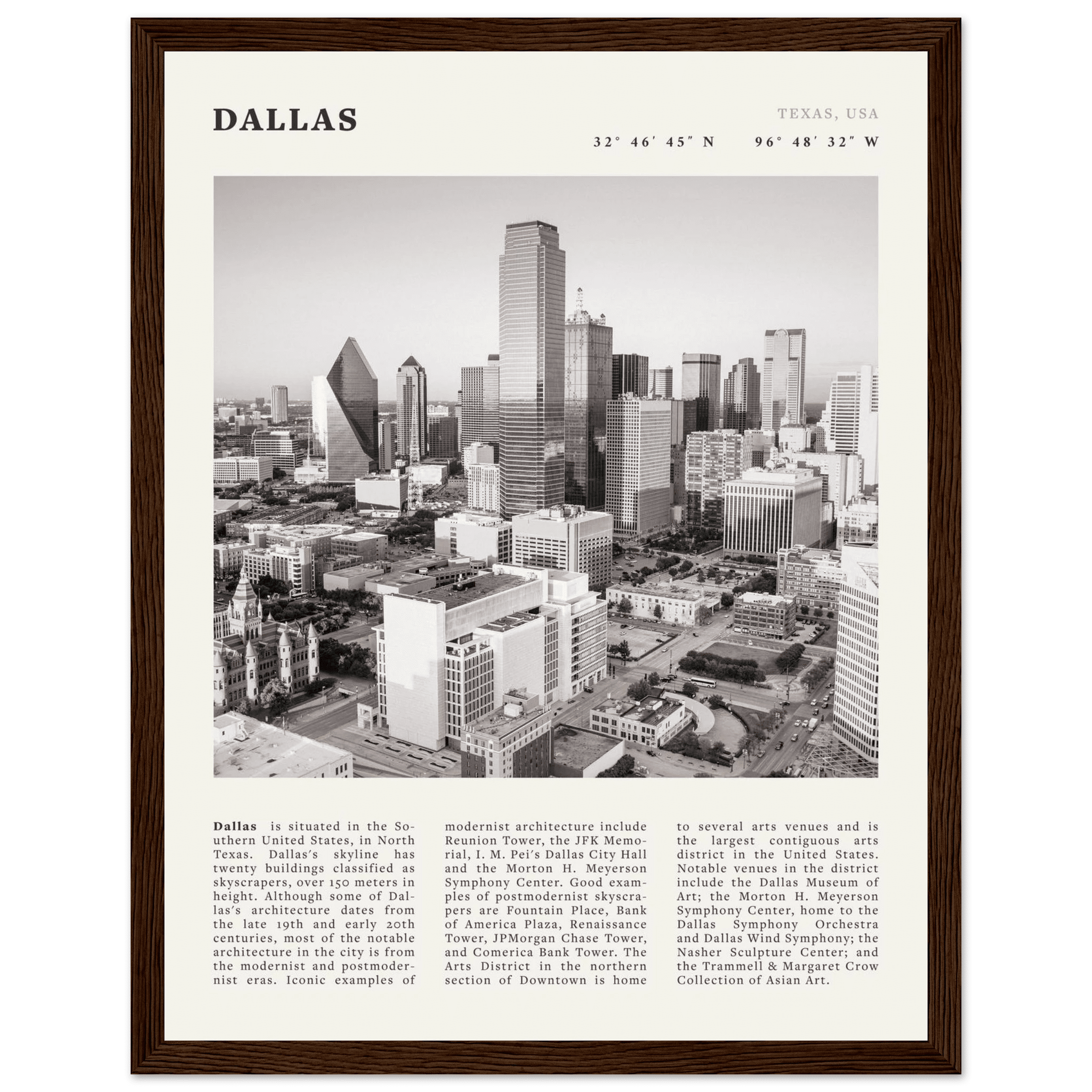 Dallas Poster | Black & White Texas Skyline Wall Art | City Travel Print Decor - Evergreen Posters