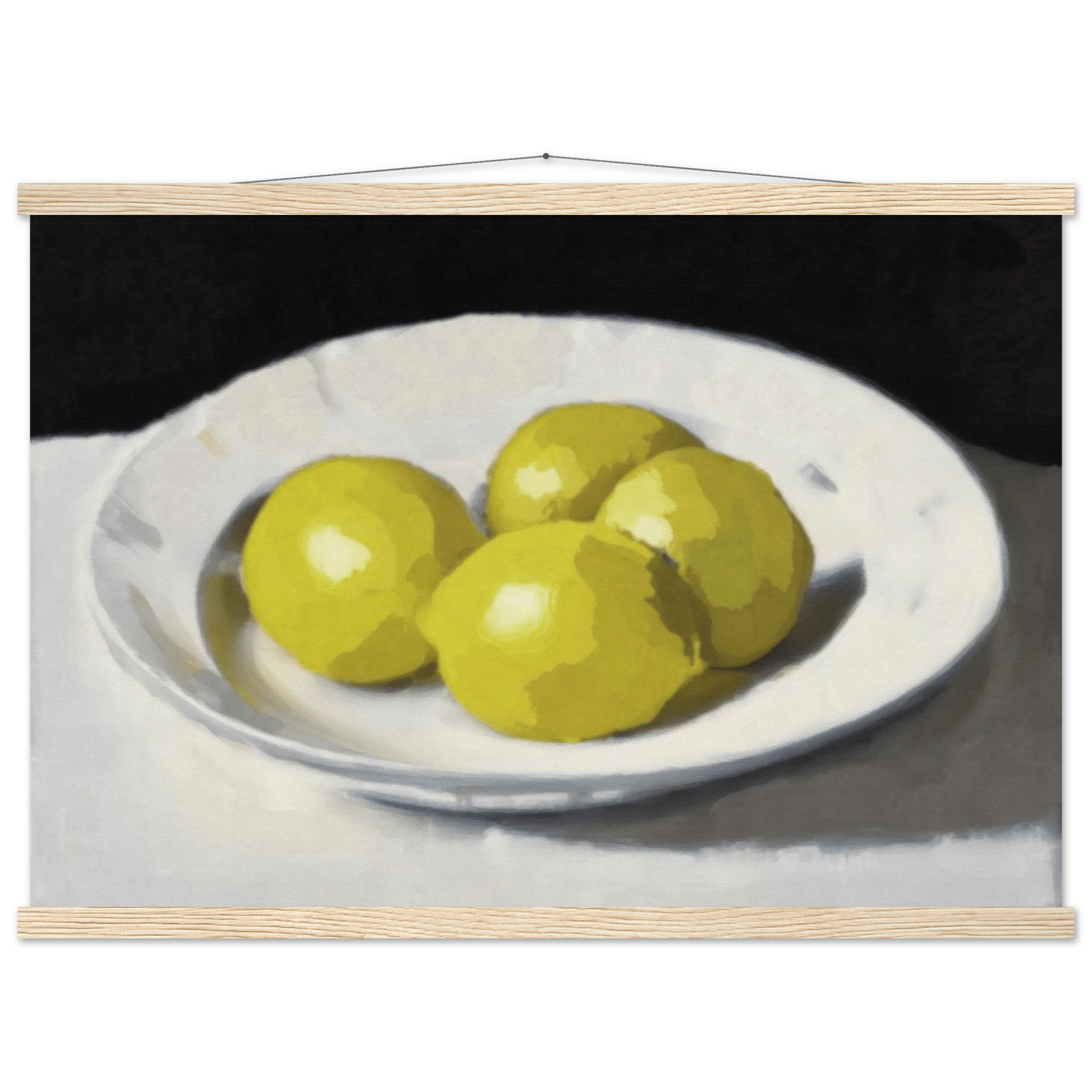 Lemons Print | Three Lemons Oil Painting Wall Art | Kitchen Still Life Poster - Evergreen Posters